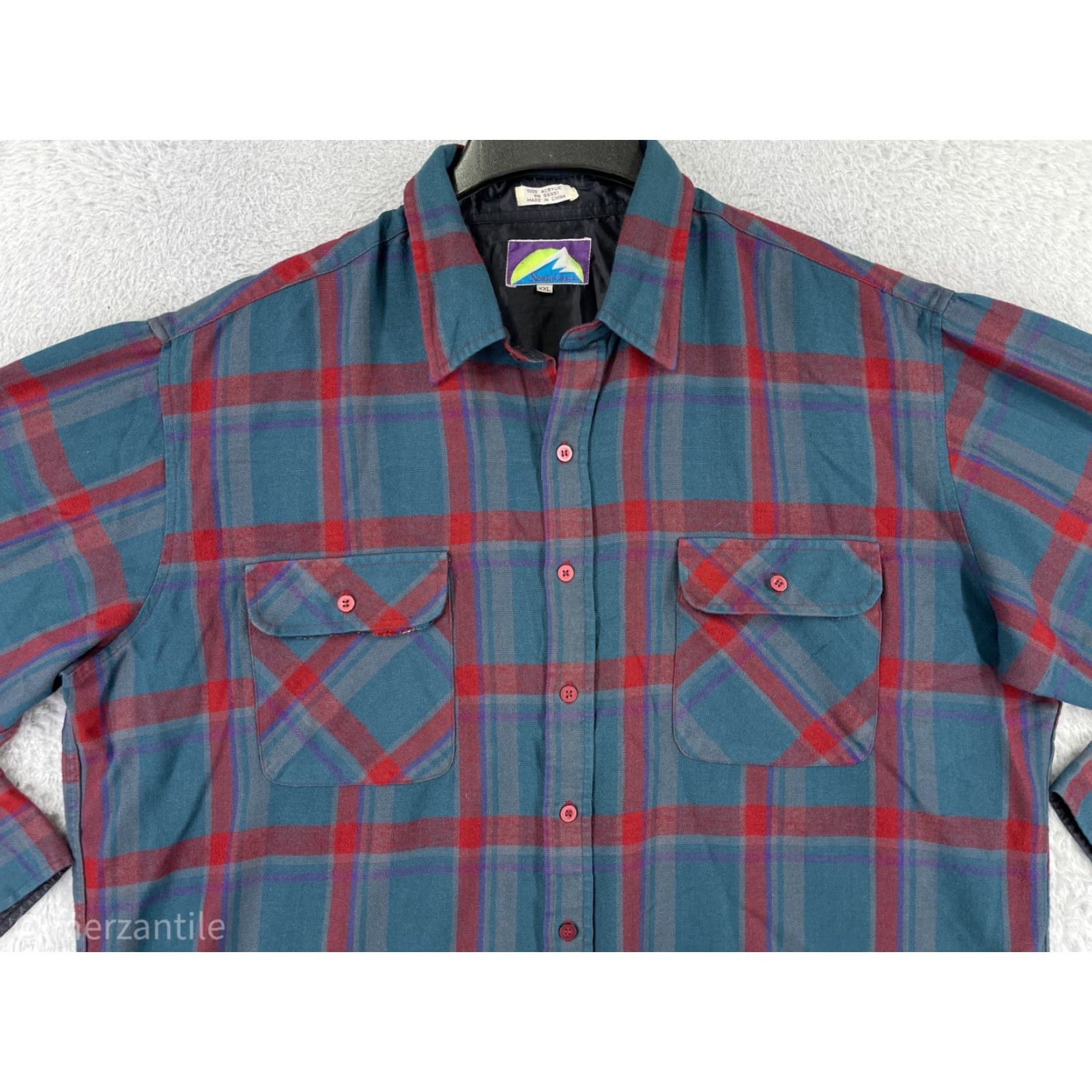 Vintage Northcrest Men's Shirt 2XL Green Plaid Flannel Button-Up 100% Acrylic Casual Workwear Camp Outdoor Men’s Shirt Size US XXL / EU 58 / 5 - 6 Thumbnail
