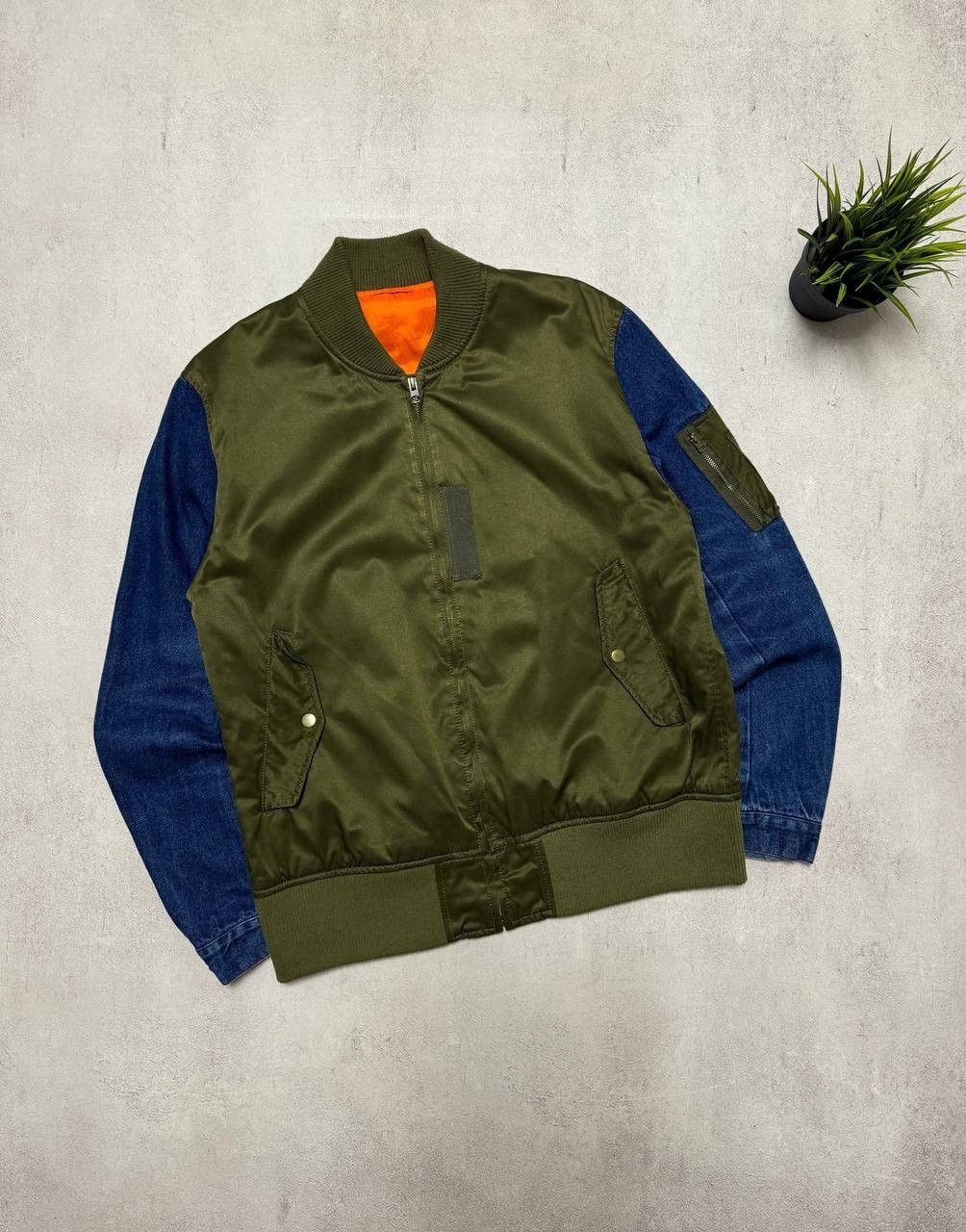 Japanese Brand × Vintage Vintage Bomber Jacket Denim Sleeve Avant-Garde Y2K 90s Size US S / EU 44-46 / 1 - 1 Thumbnail