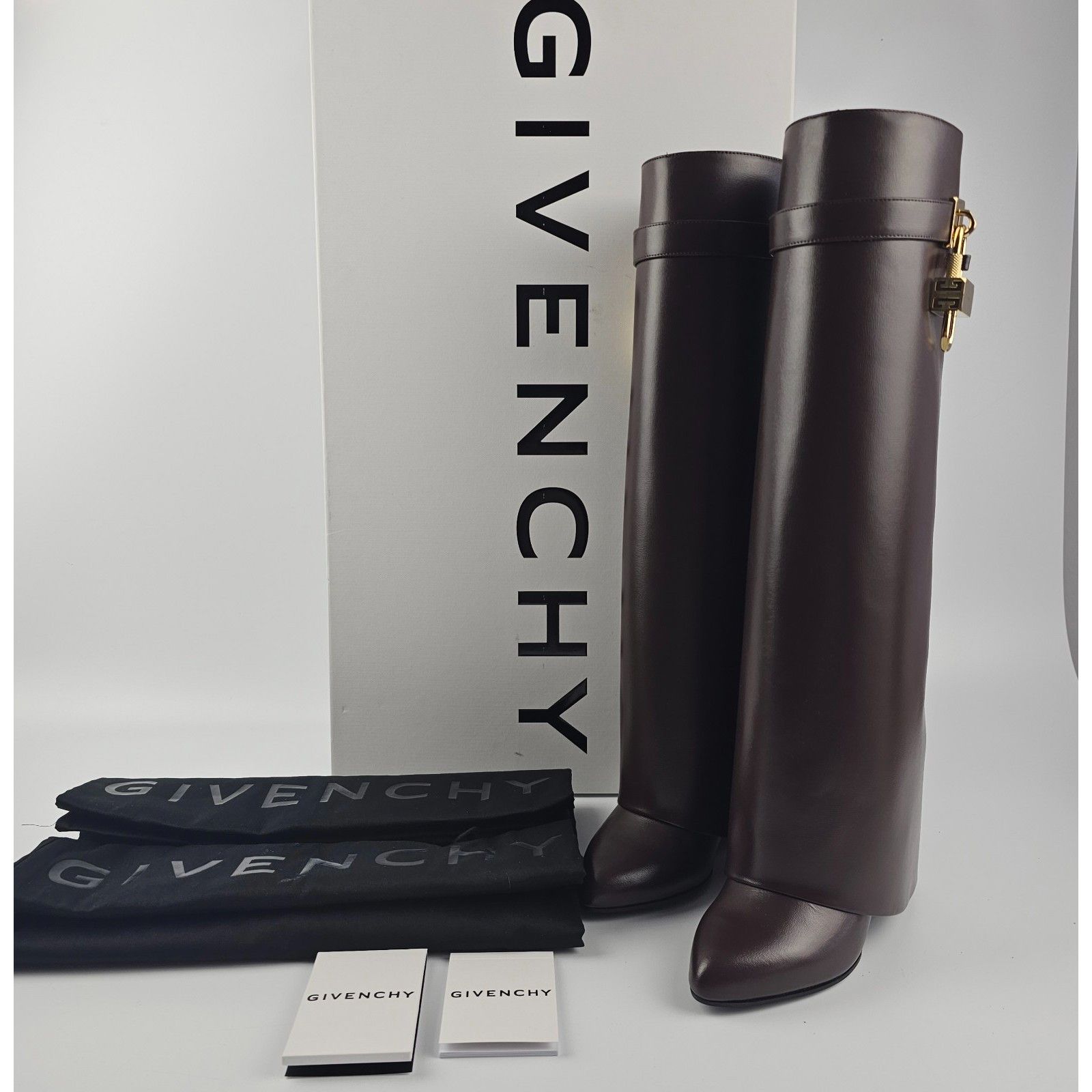 Givenchy GIVENCHY Shark Lock Brown Leather 90mm Ankle Boots New & Aut Size US 6 / IT 36 - 3 Thumbnail