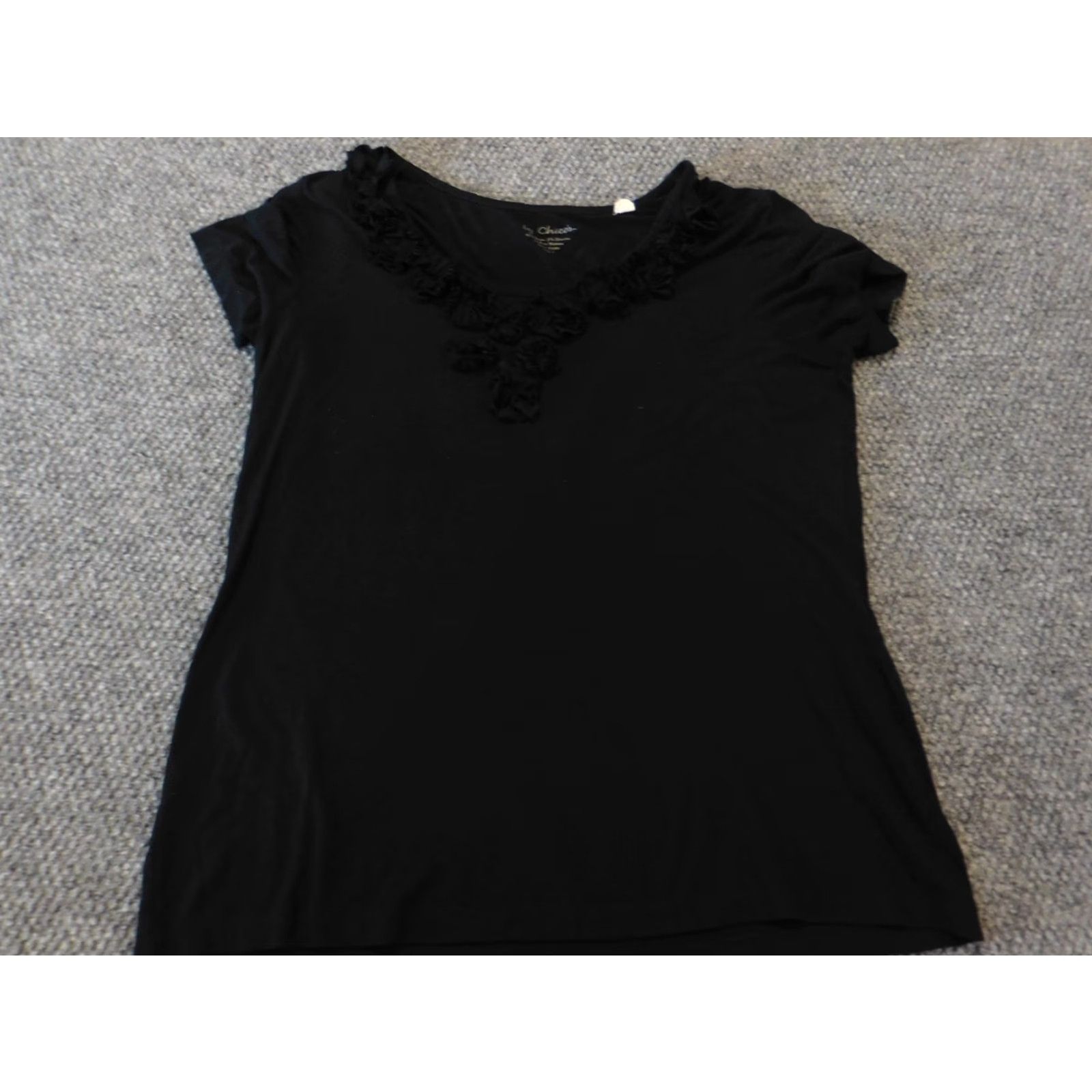 Vintage Chicos Blouse Shirt Women Kid s 1 Black Flower Stretch Rayon Spandex Crew Neck Short Sleeve Pullover Casual Button Basic Vintage No Regular Womens Size XS / US 0-2 / IT 36-38 - 4 Thumbnail