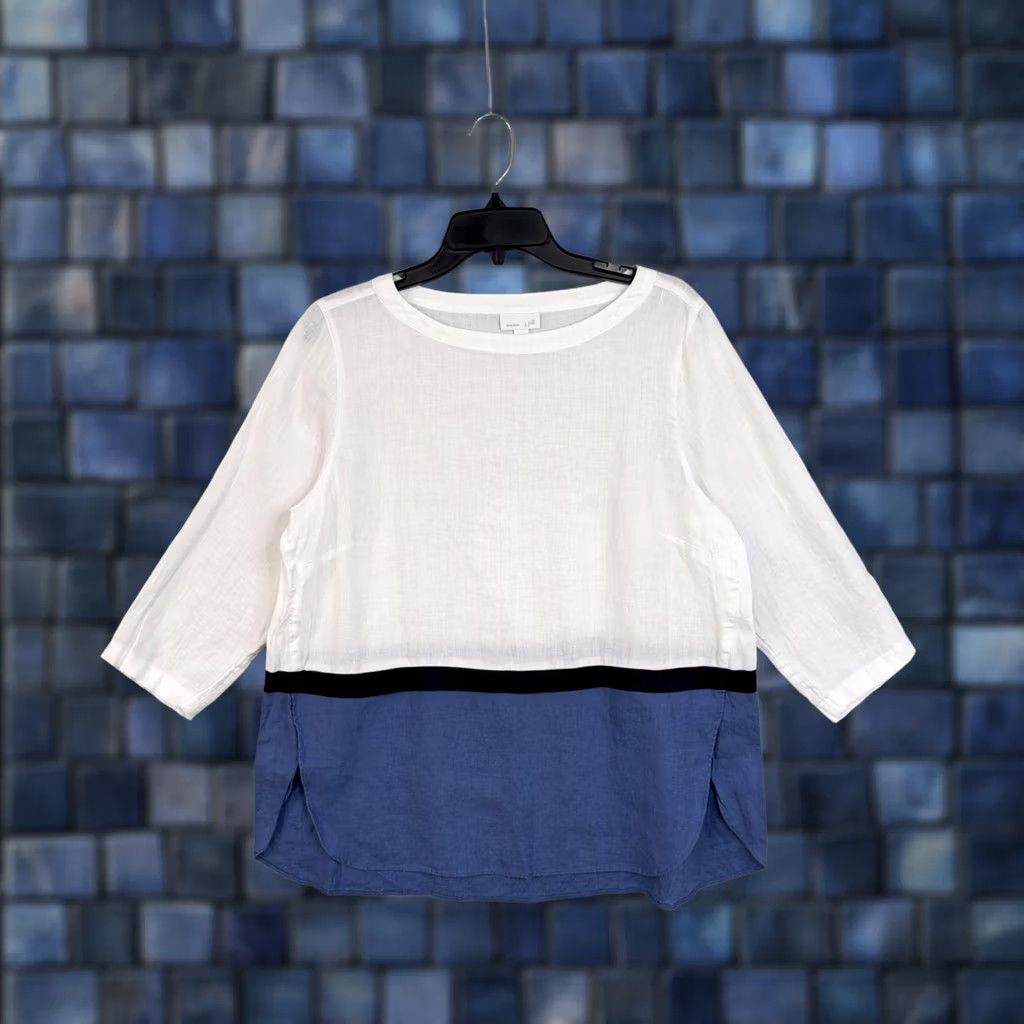 J. Jill J Jill Blouse Womens M White Blue Colorblock Linen Tunic Top Shirt Summer Size M / US 6-8 / IT 42-44 - 1 Thumbnail