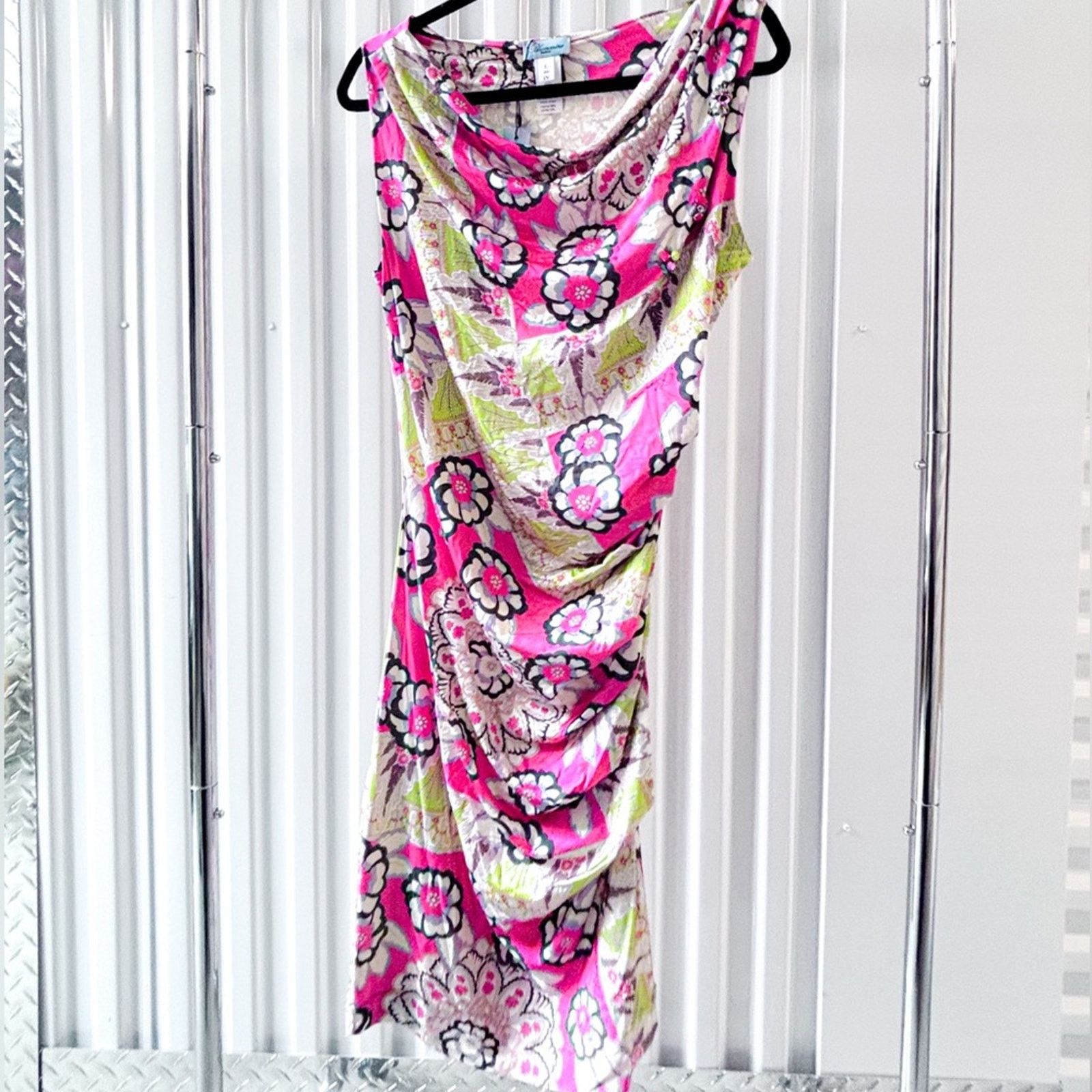 Blumarine NWT Blumarine Pink and Green Floral Dress Women's Size L Size L / US 10 / IT 46 - 1 Thumbnail