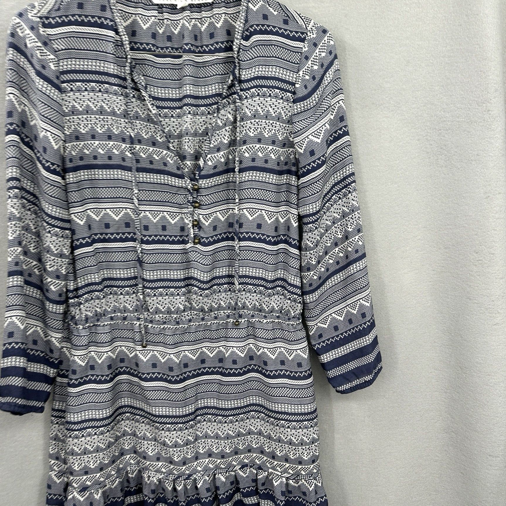 Veronica Beard VERONICA BEARD Dress Womens 8 BLUE Silk Geometric Boho A-Line Balloon Sleeve V-Neck Short Dress 8 Womens Size M / US 6-8 / IT 42-44 - 4 Thumbnail