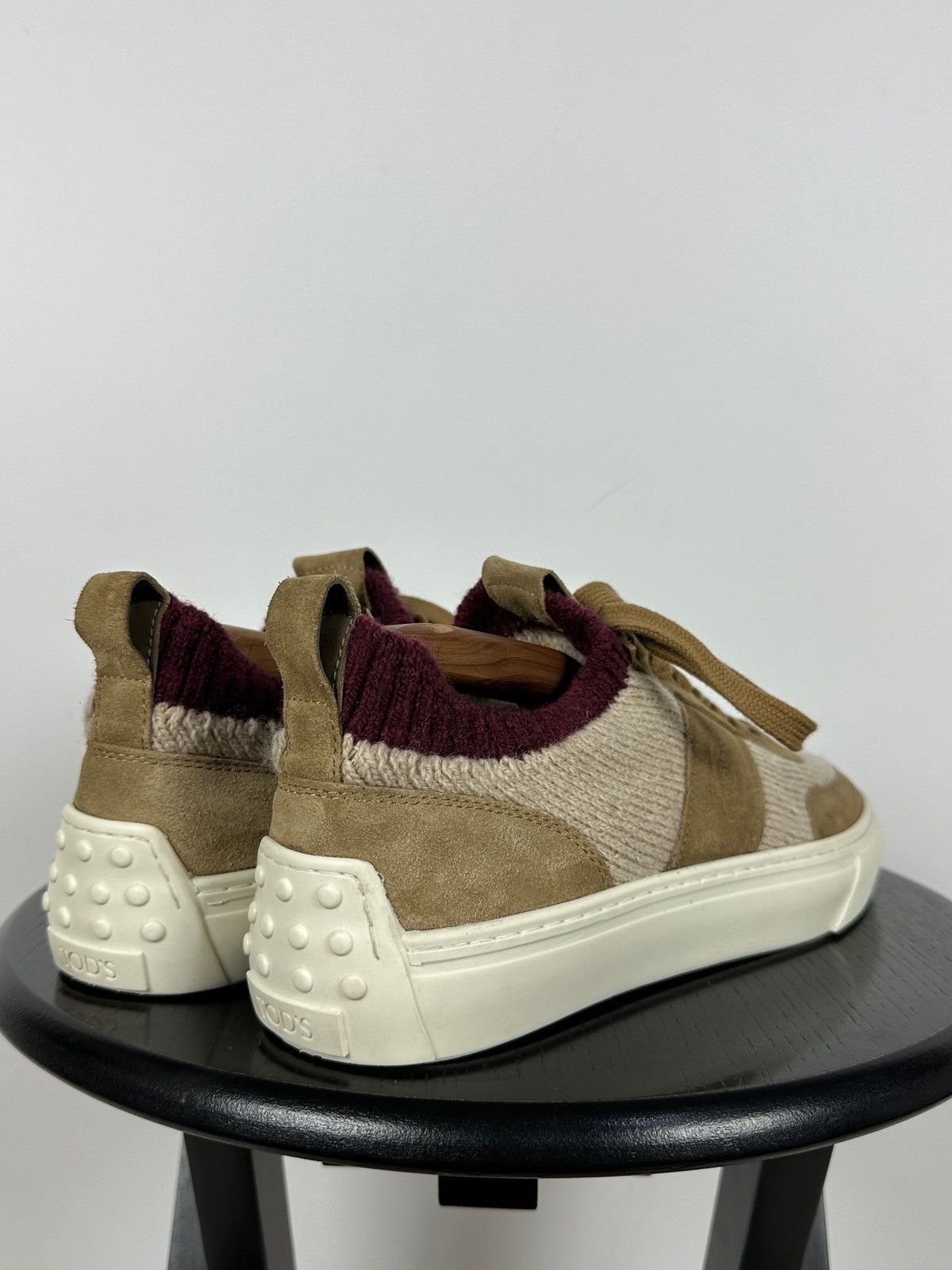 Tod's Tod’s Knit Suede Beige/Burgundy Low Top Lace Up Sneakers Size US 9 / EU 42 - 5 Thumbnail
