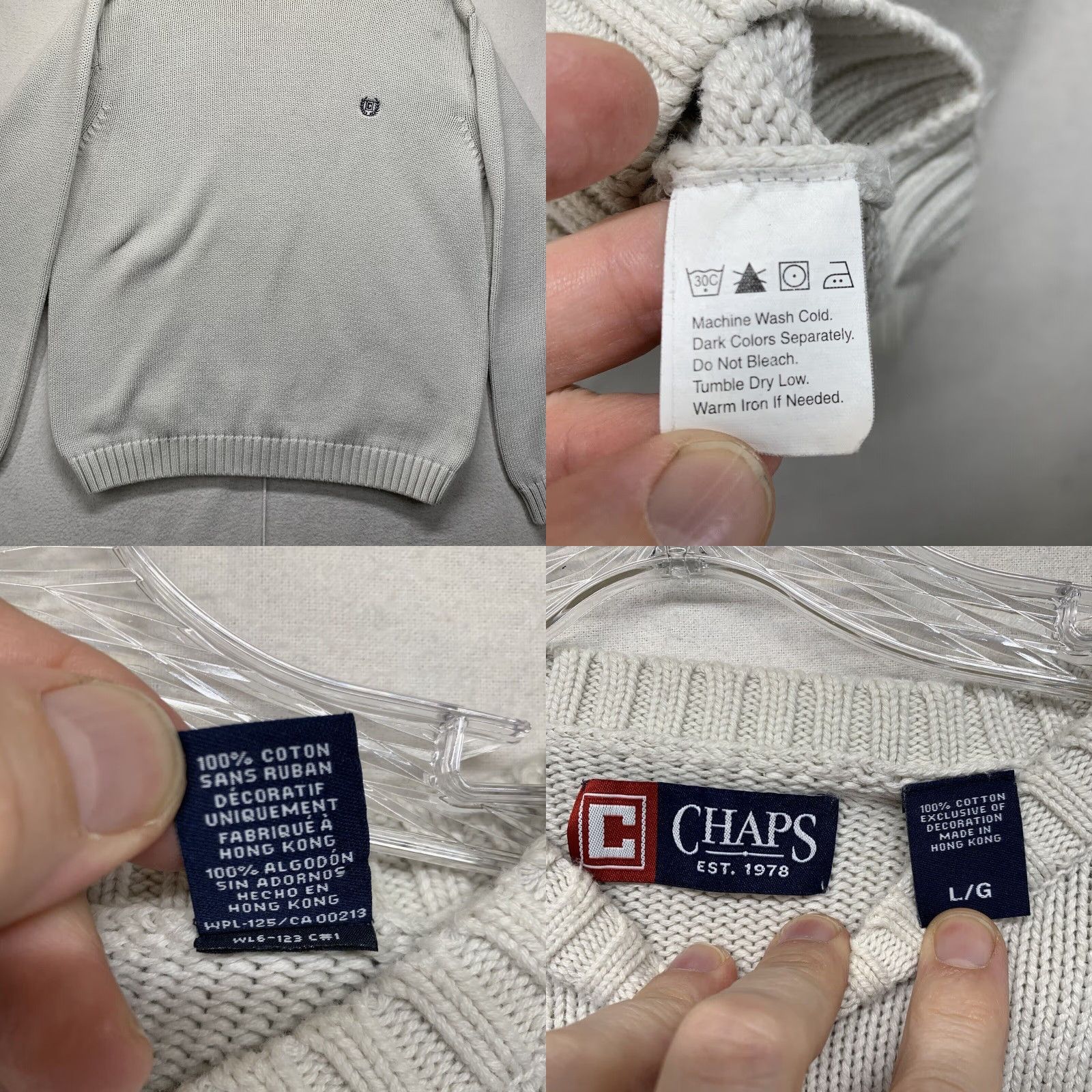 Chaps VINTAGE Chaps Sweater Men's Large Ivory White Heavyweight Crew Neck Long Sleeve 90s American Classic Size US L / EU 52-54 / 3 - 8 Thumbnail