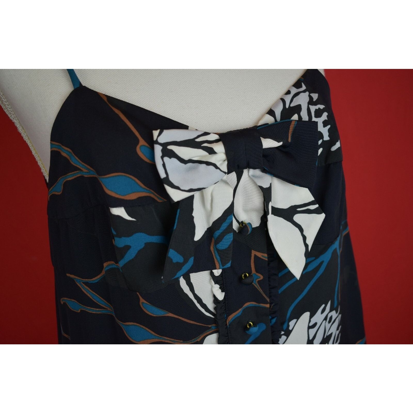 RED Valentino RED VALENTINO FLORAL MULTICOLOR SILK SLEEVELES BOW BLOUSE 46 Size L / US 10 / IT 46 - 10 Thumbnail