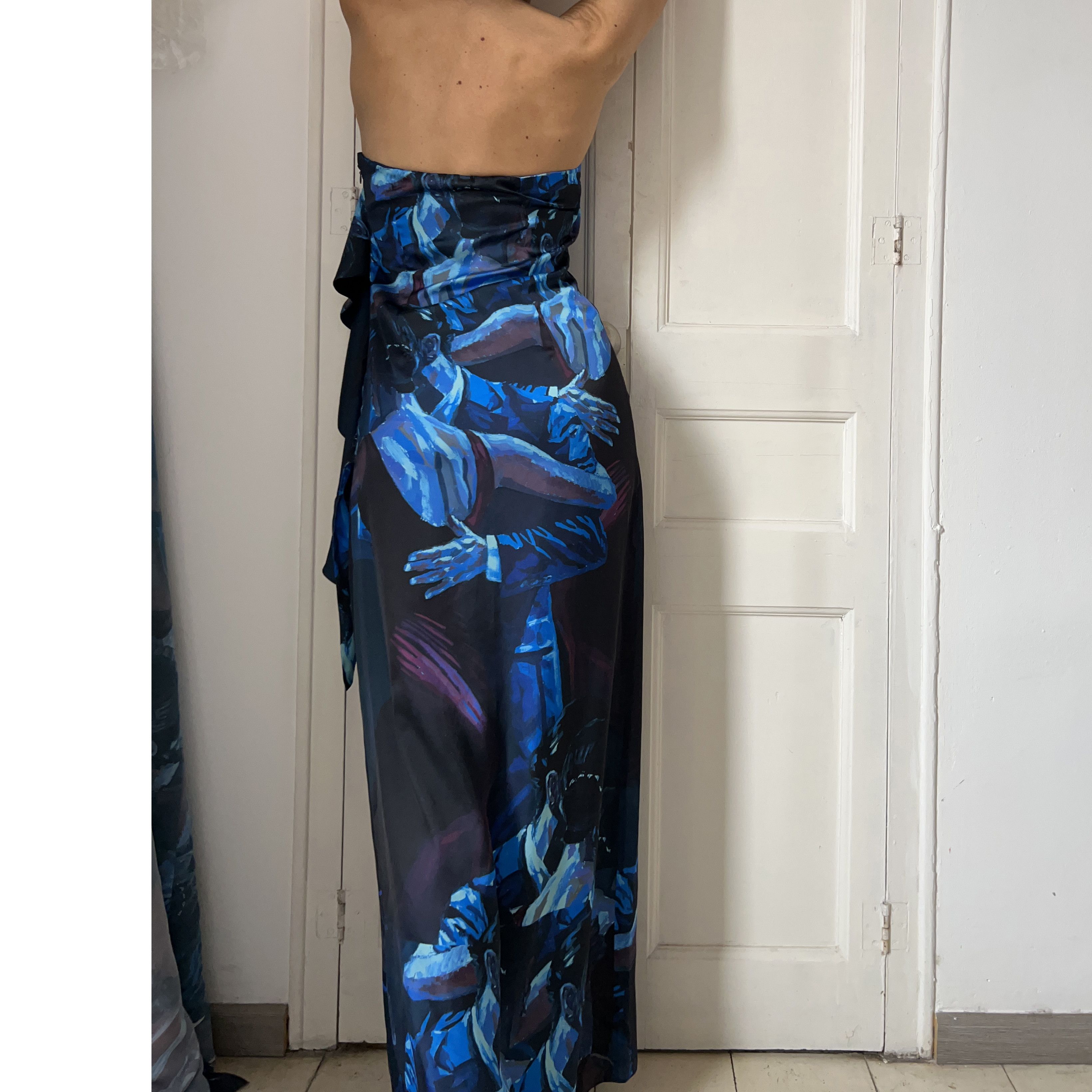 Designer Handmade couple dancing print strapless maxi gown Size M / US 6-8 / IT 42-44 - 2 Thumbnail