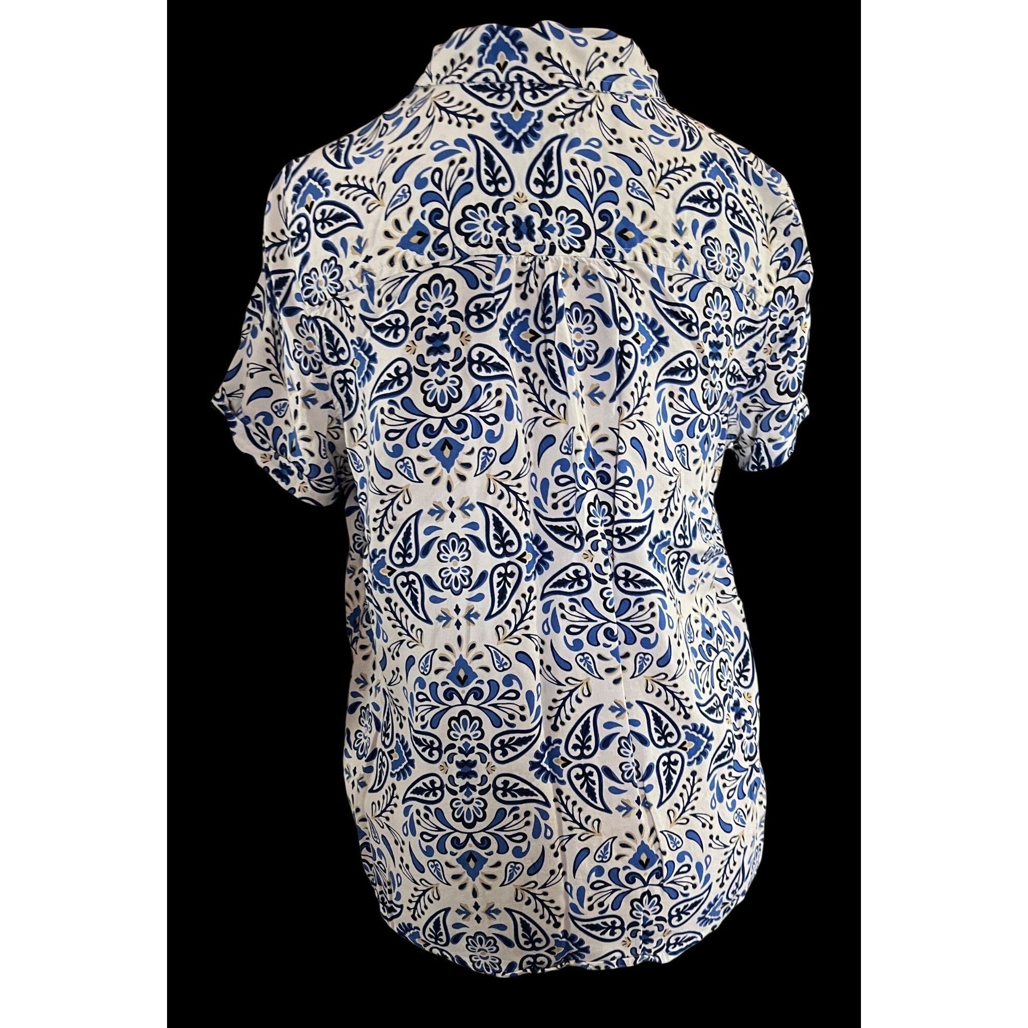 Croft & Barrow Croft & Barrow Womens Blue & White Button-Up Shirt With Flor Size M / US 6-8 / IT 42-44 - 6 Thumbnail