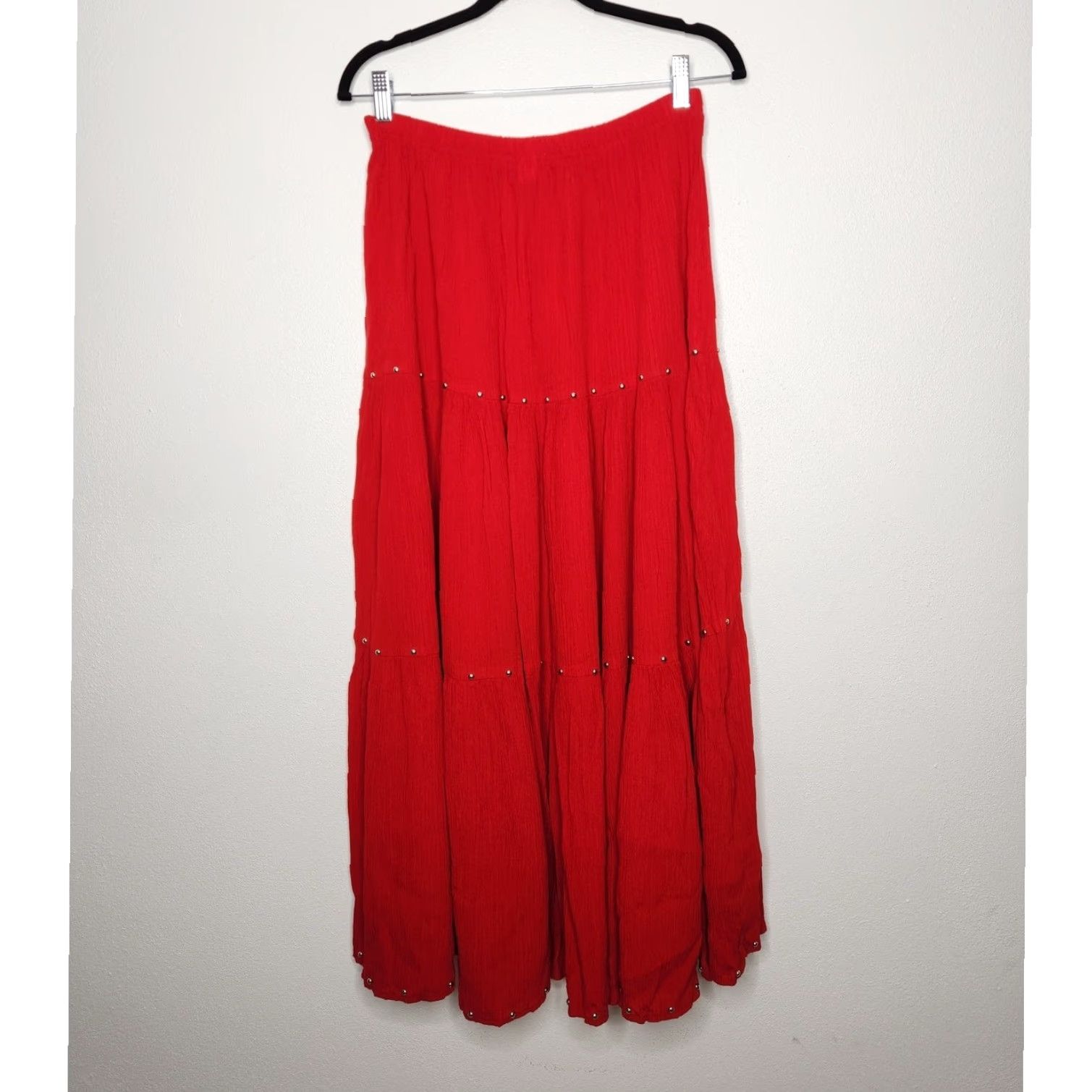VINTAGE Red Maxi Skirt Skirt One Size L Women Beaded Fairy Whimsy Grunge 90s  00s Community