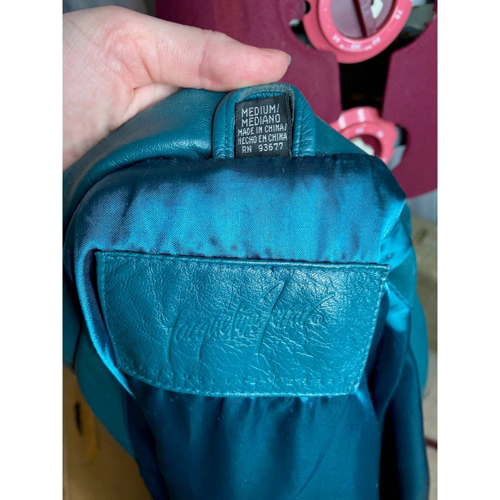Vintage leather Jacket coat Jaqueline Ferrar teal green blue gold Size US M / EU 48-50 / 2 - 12 Thumbnail
