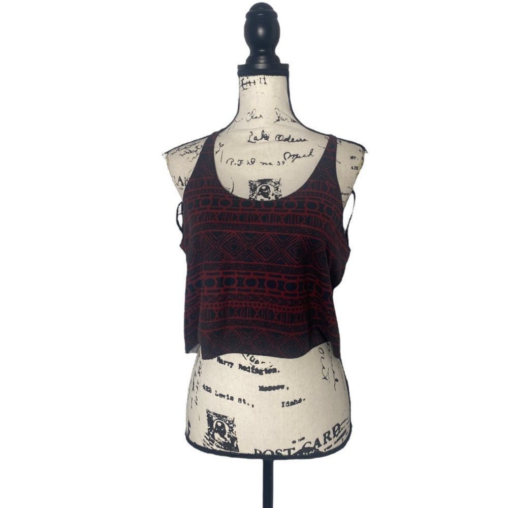 Brandy Melville Brandy Melville Maroon & Black Geometric Flowy Crop Top One Size ONE SIZE - 2 Thumbnail