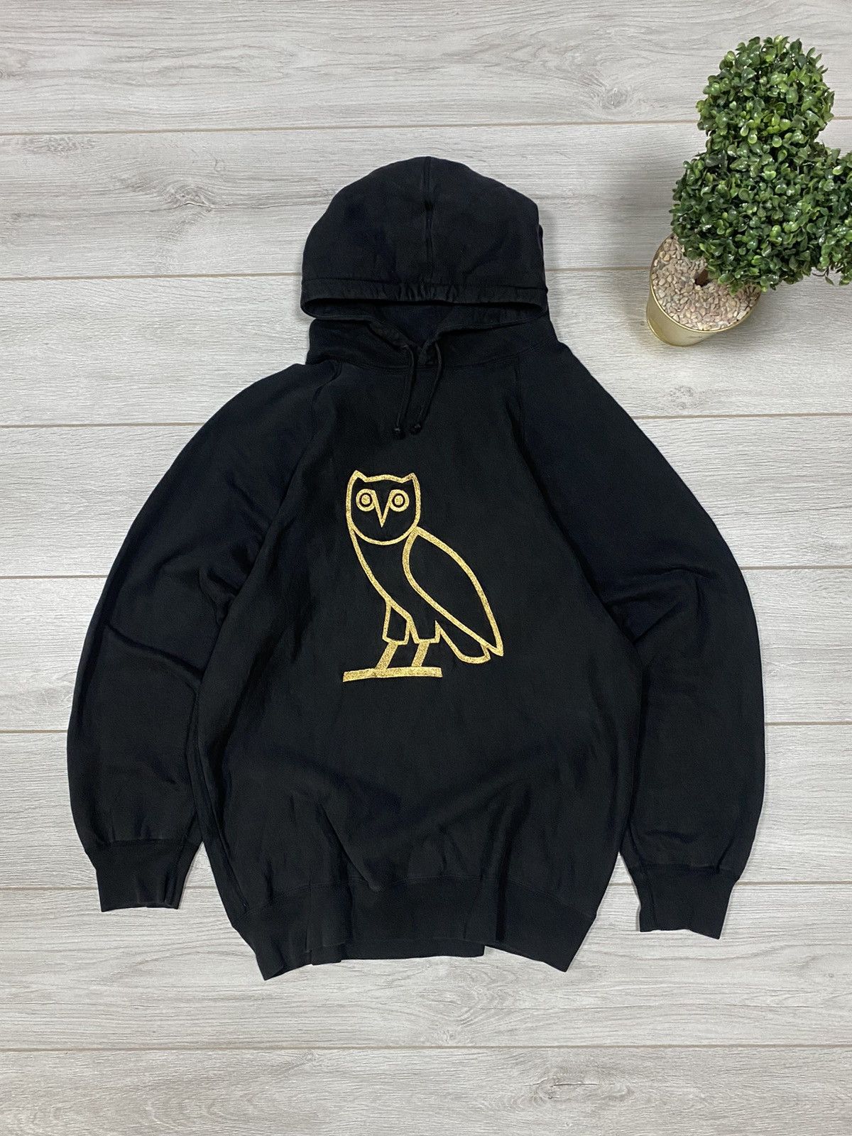 image of Drake x Octobers Very Own Ovo Vintage Embroidered Logo Big Logo Hoodie in Black, Men's (Size 2XL)