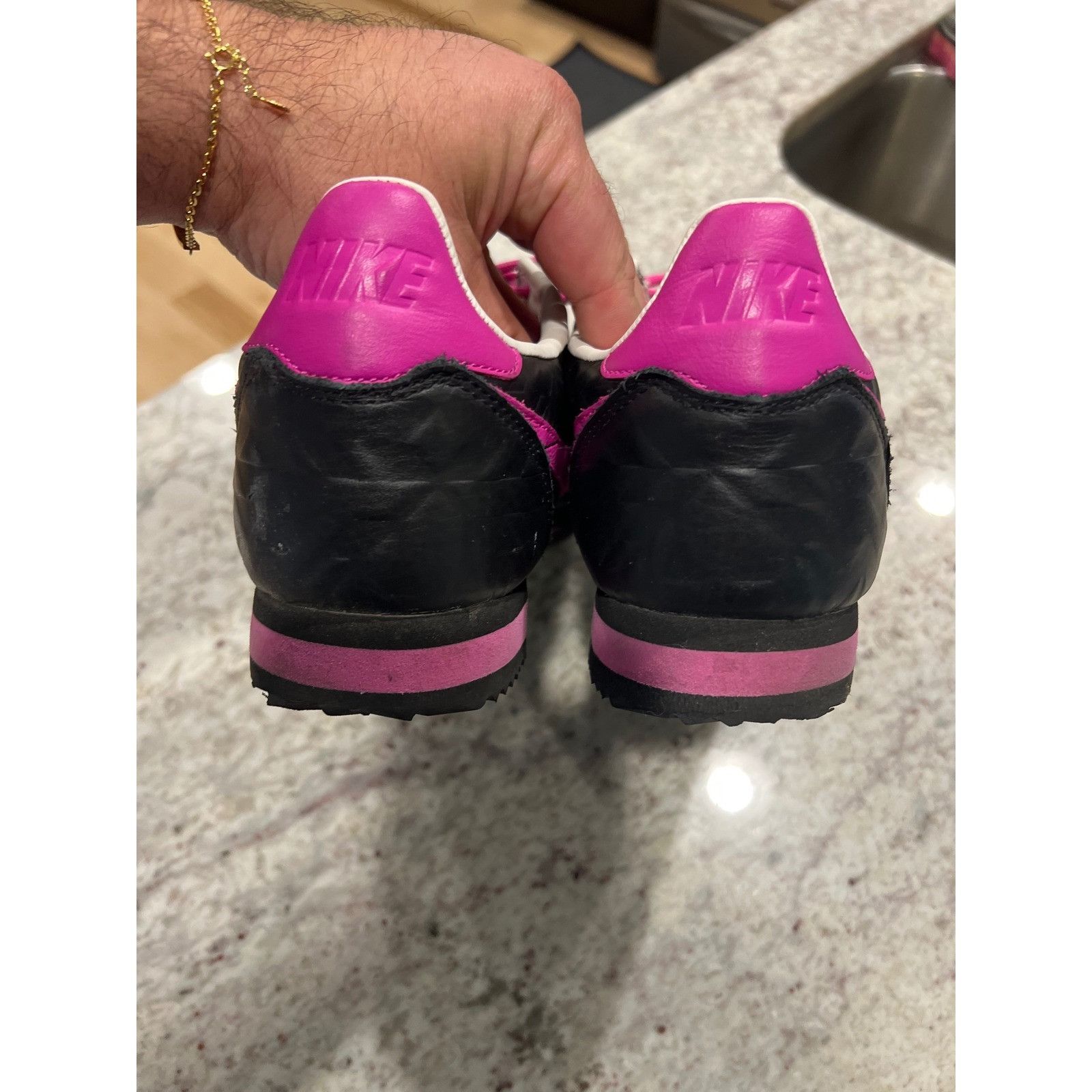 Nike Nike Cortez NikeiD Custom Black Pink Leather Sneakers Shoes Size US 12 / EU 45 - 5 Thumbnail