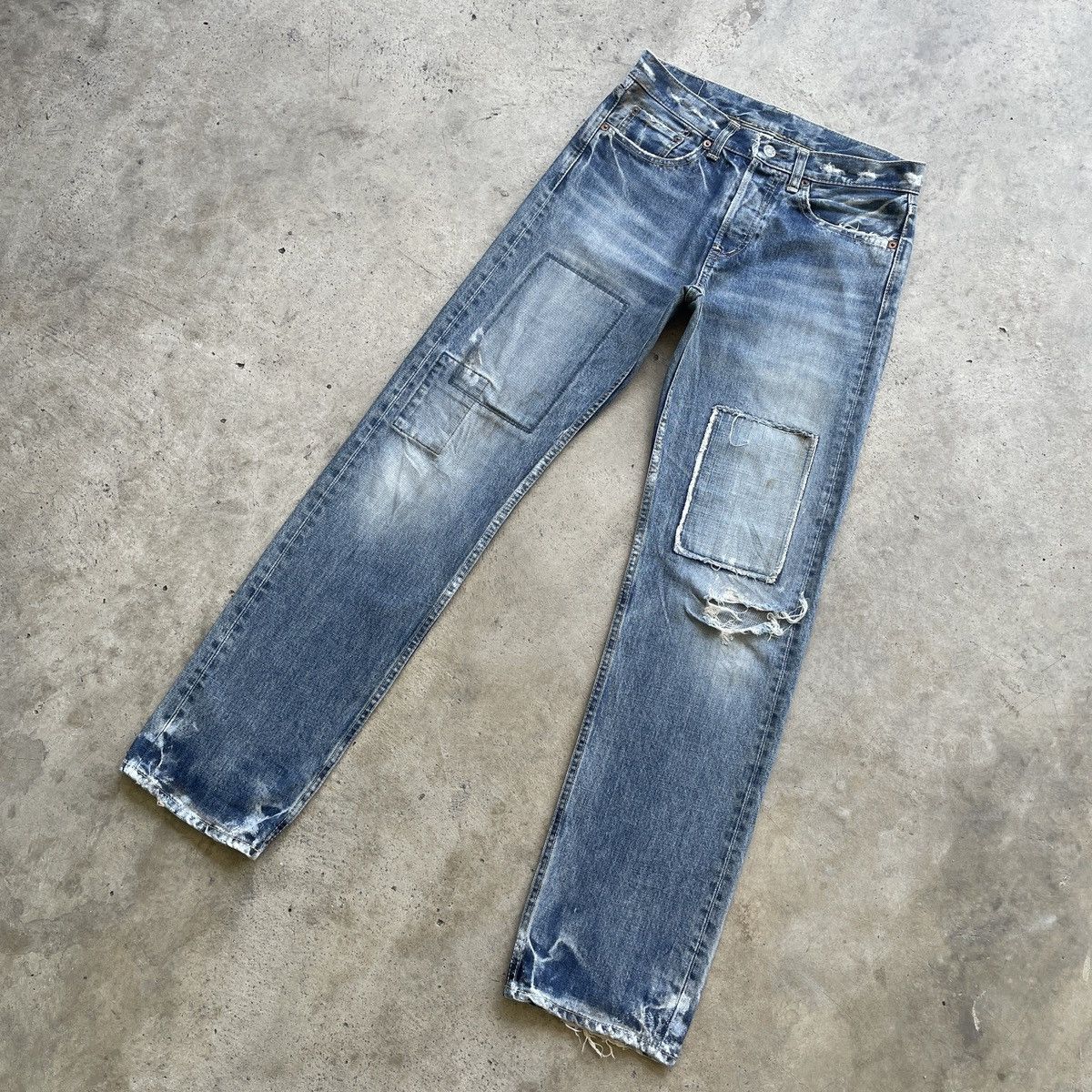 Japanese Brand W30💥 Vintage D.M.G Patchwork Faded Distressed Jeans Pants Size US 30 / EU 46 - 2 Thumbnail