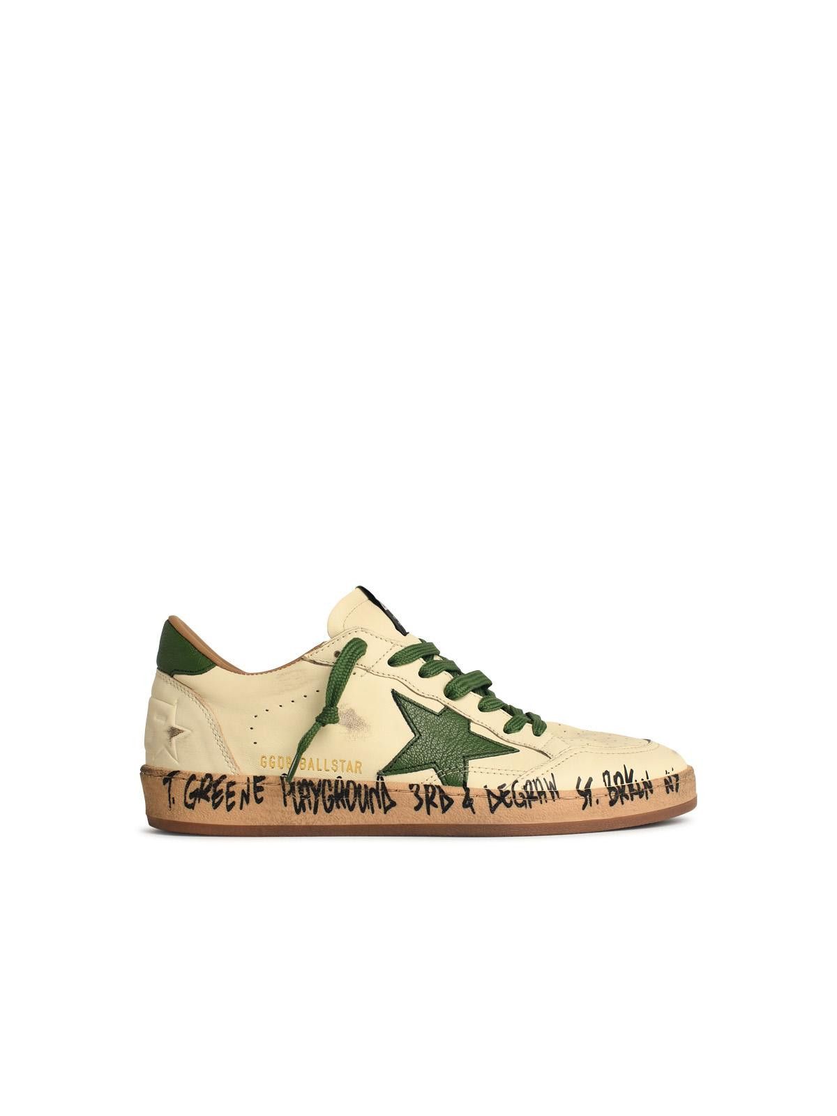Golden Goose 'ball-Star' White Nappa Leather Sneakers With Green Star And Heel Shoes (Size 10)