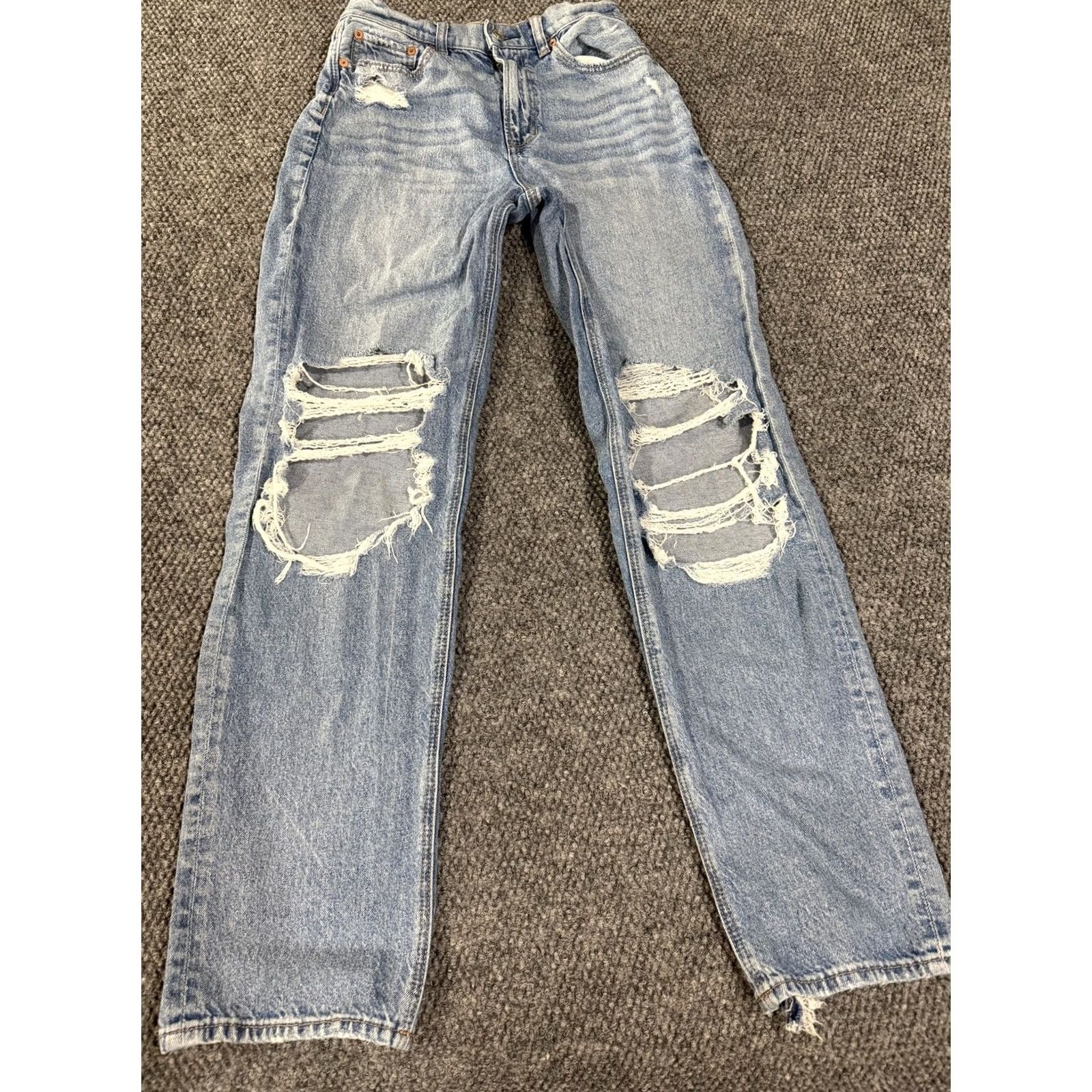 American Eagle Outfitters VINTAGE American Eagle Jeans Womens Highest Rise Baggy Straight Light Wash Distressed 2 Regular Jeans Womens Size 26" / US 2 / IT 38 - 2 Thumbnail