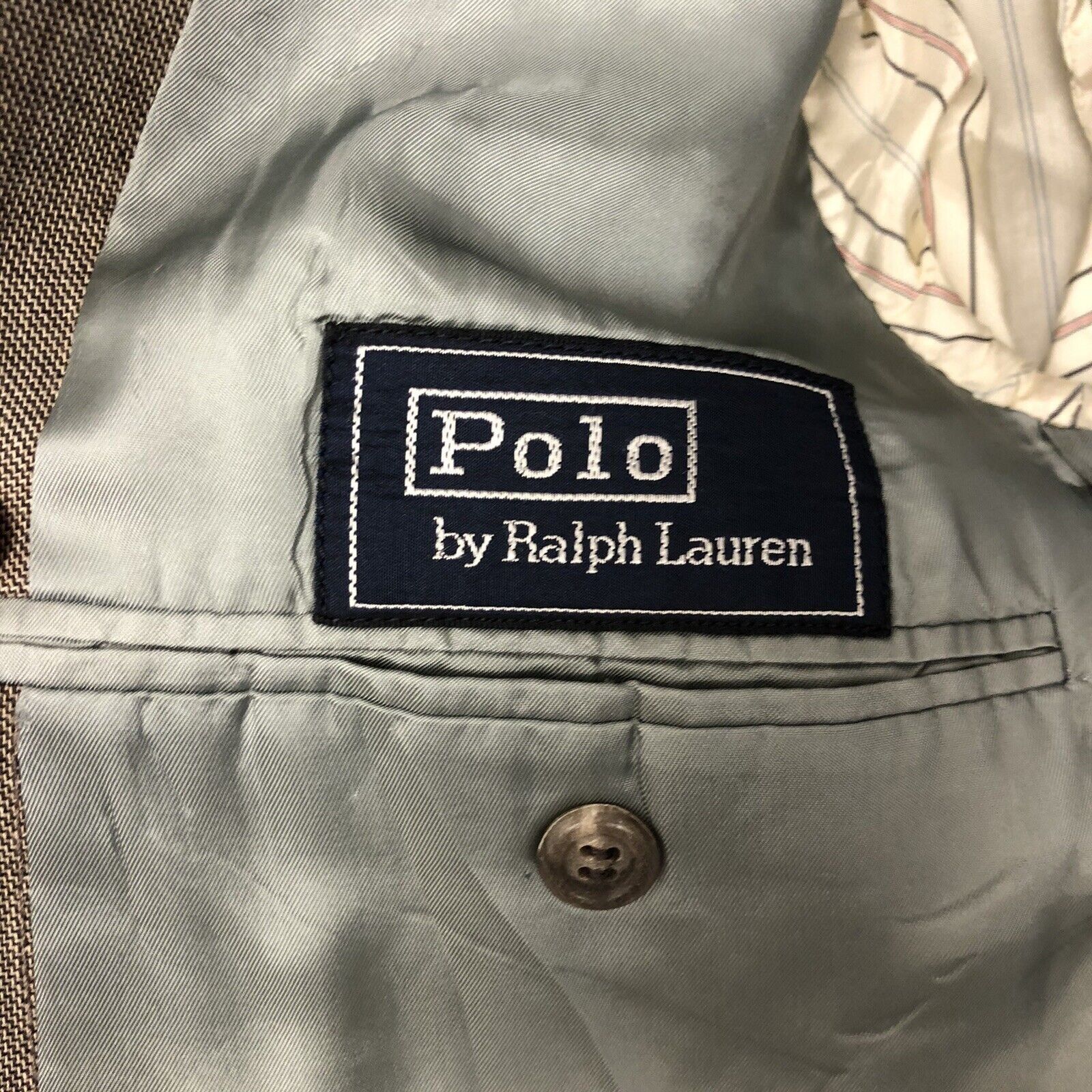 Polo Ralph Lauren Vtg POLO Ralph Lauren Beige Gray Sport Coat 3 Btn Jacket Size 44R - 6 Thumbnail