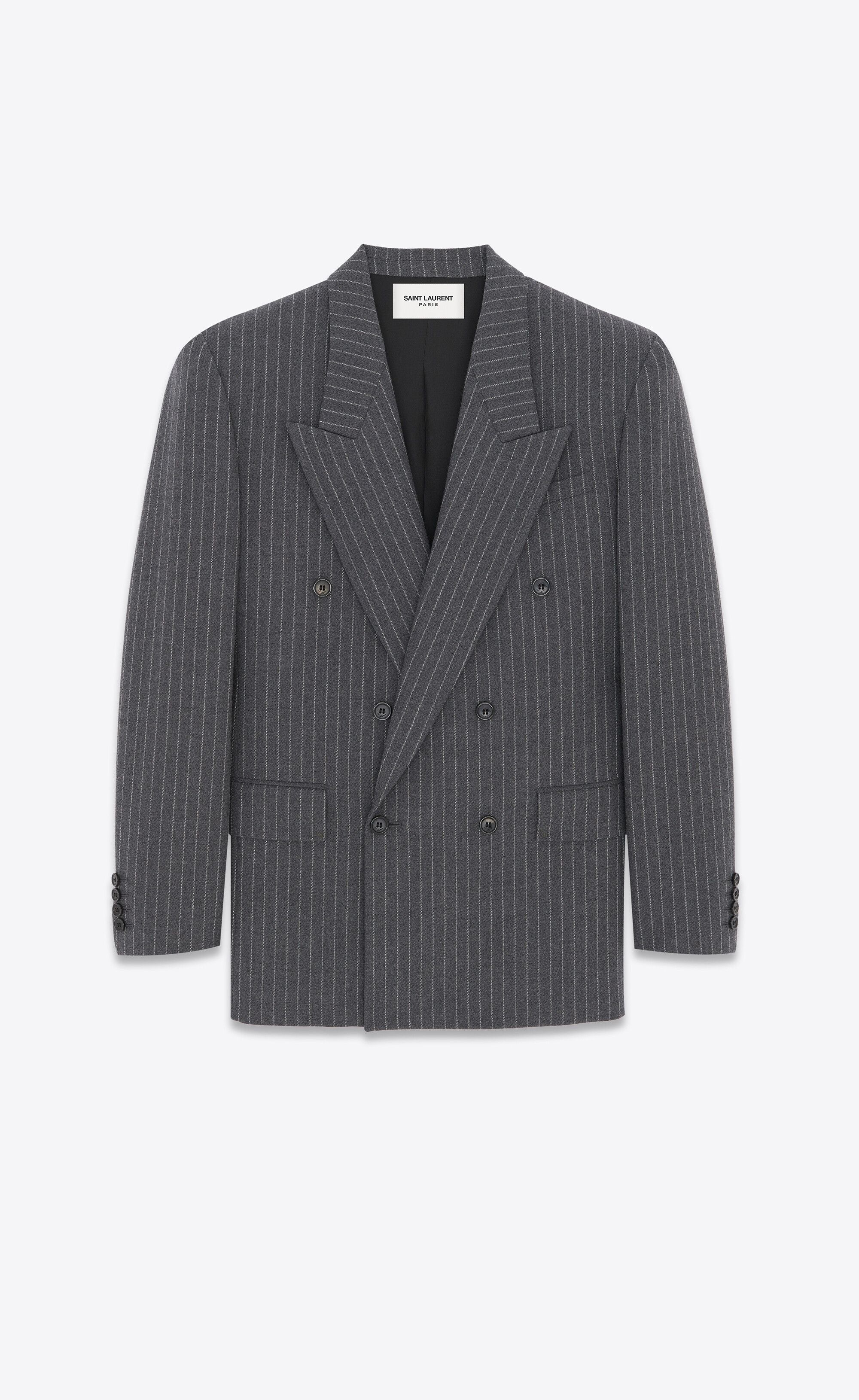 Saint Laurent Paris o1s1wg110125 762930 Oversized Jacket Striped Wool Flannel Size M / US 6-8 / IT 42-44 - 3 Thumbnail