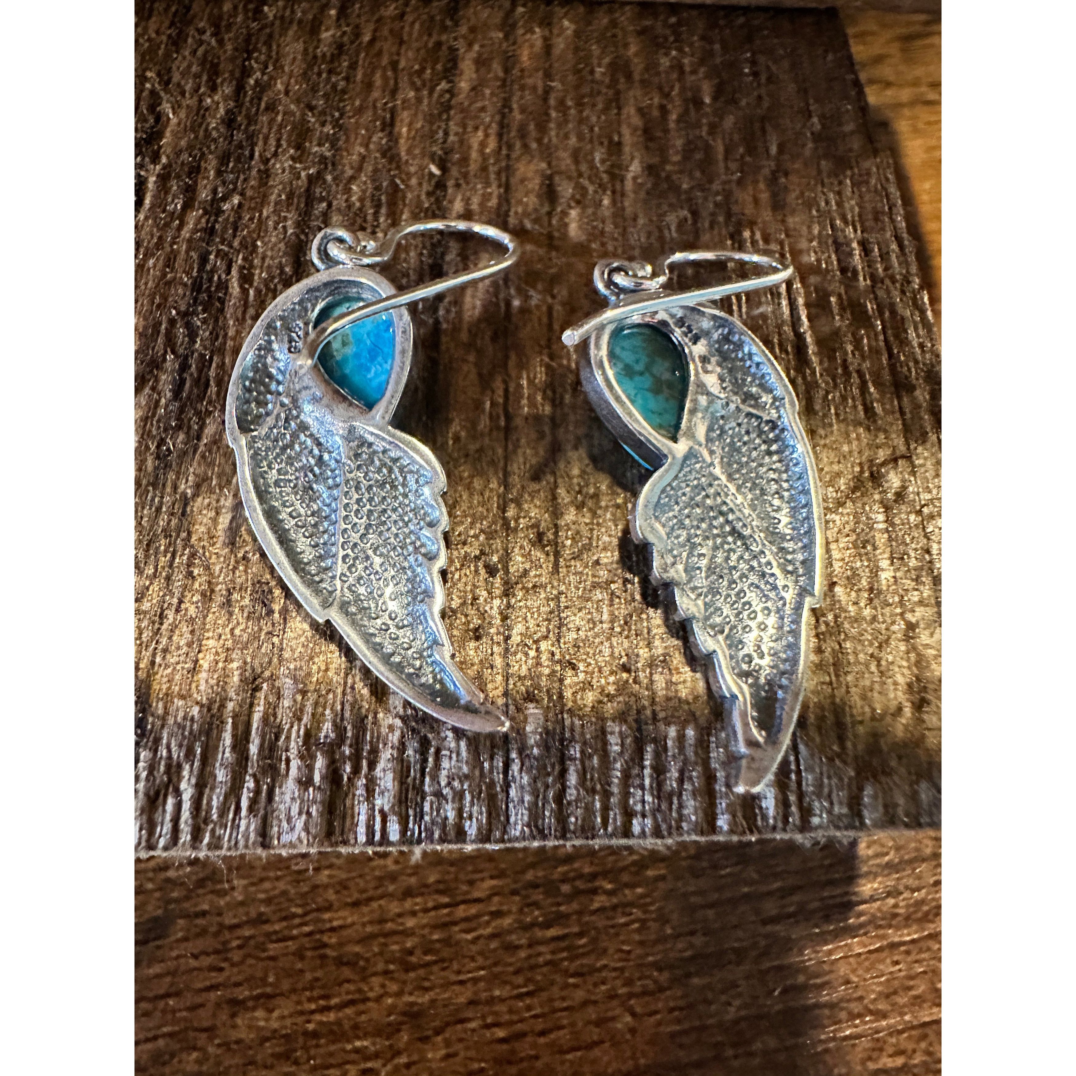 Other Navajo Eagle Wing Turquoise Earrings in Sterling Silver - Ha Size ONE SIZE - 8 Thumbnail