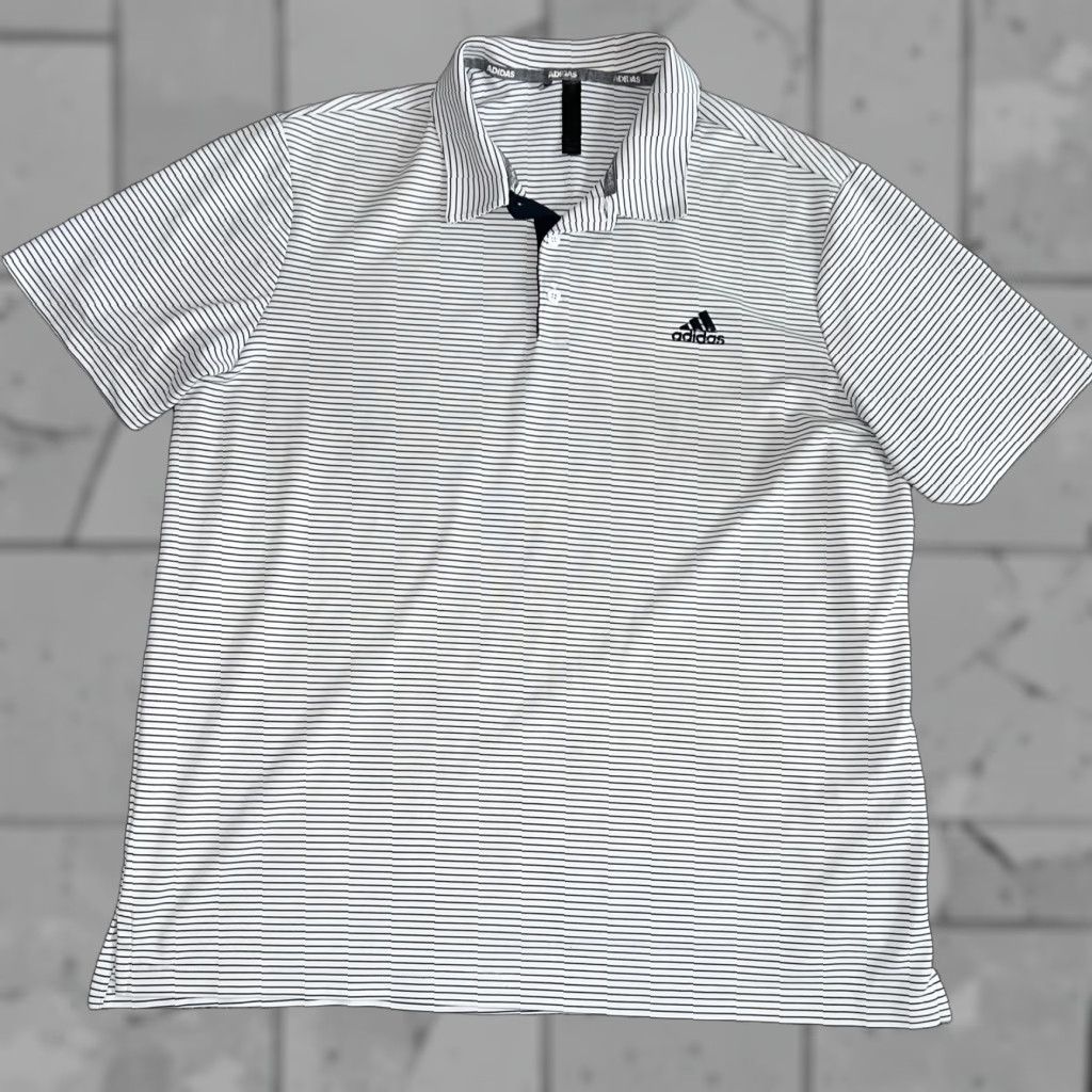 Adidas VINTAGE Adidas Polo Shirt Men XL White Striped Casual Classic Sports Size US XL / EU 56 / 4 - 1 Thumbnail