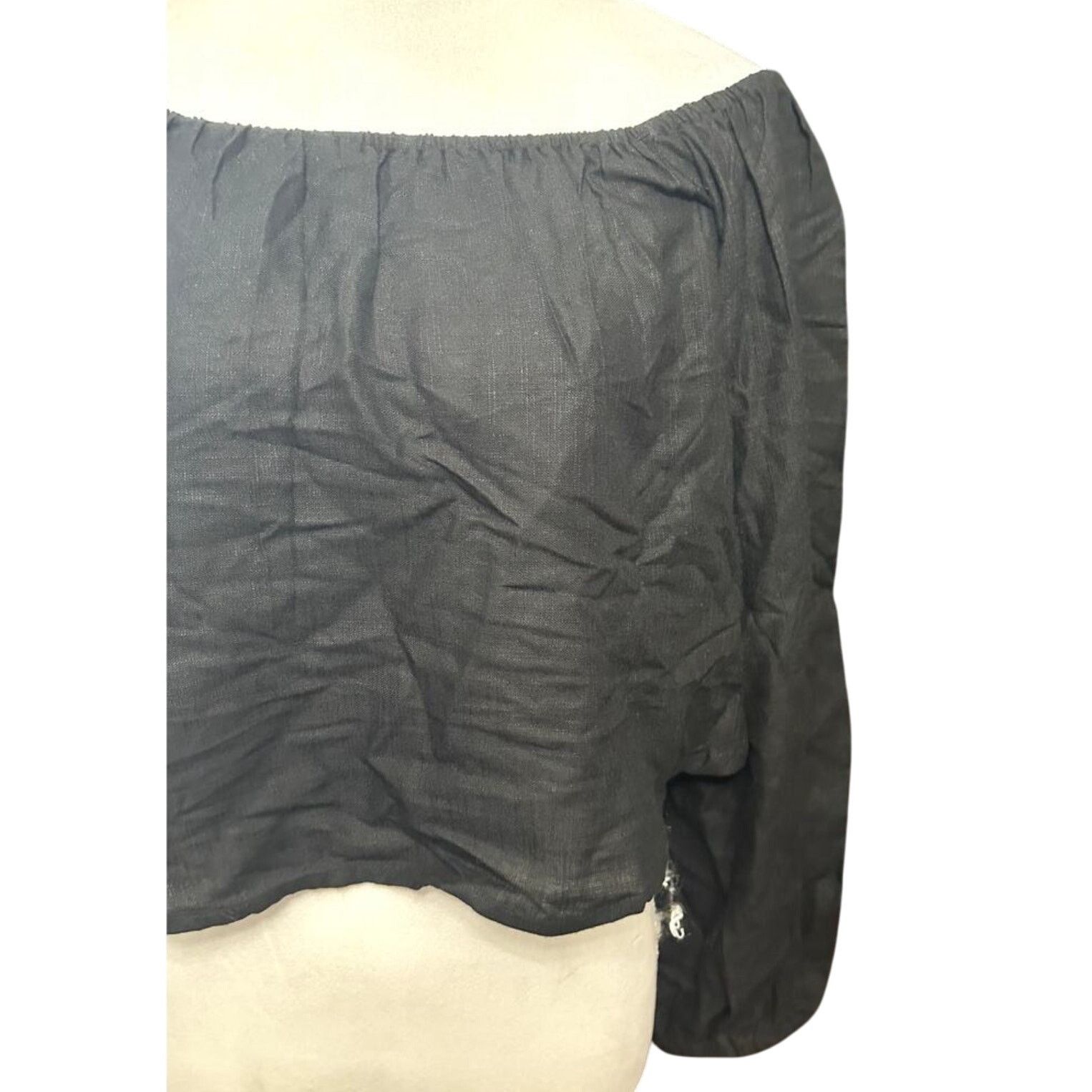 Asos ASOS Crop Top Linen Off-Shoulder Long Sleeve Black Size 4 Size S / US 4 / IT 40 - 3 Thumbnail