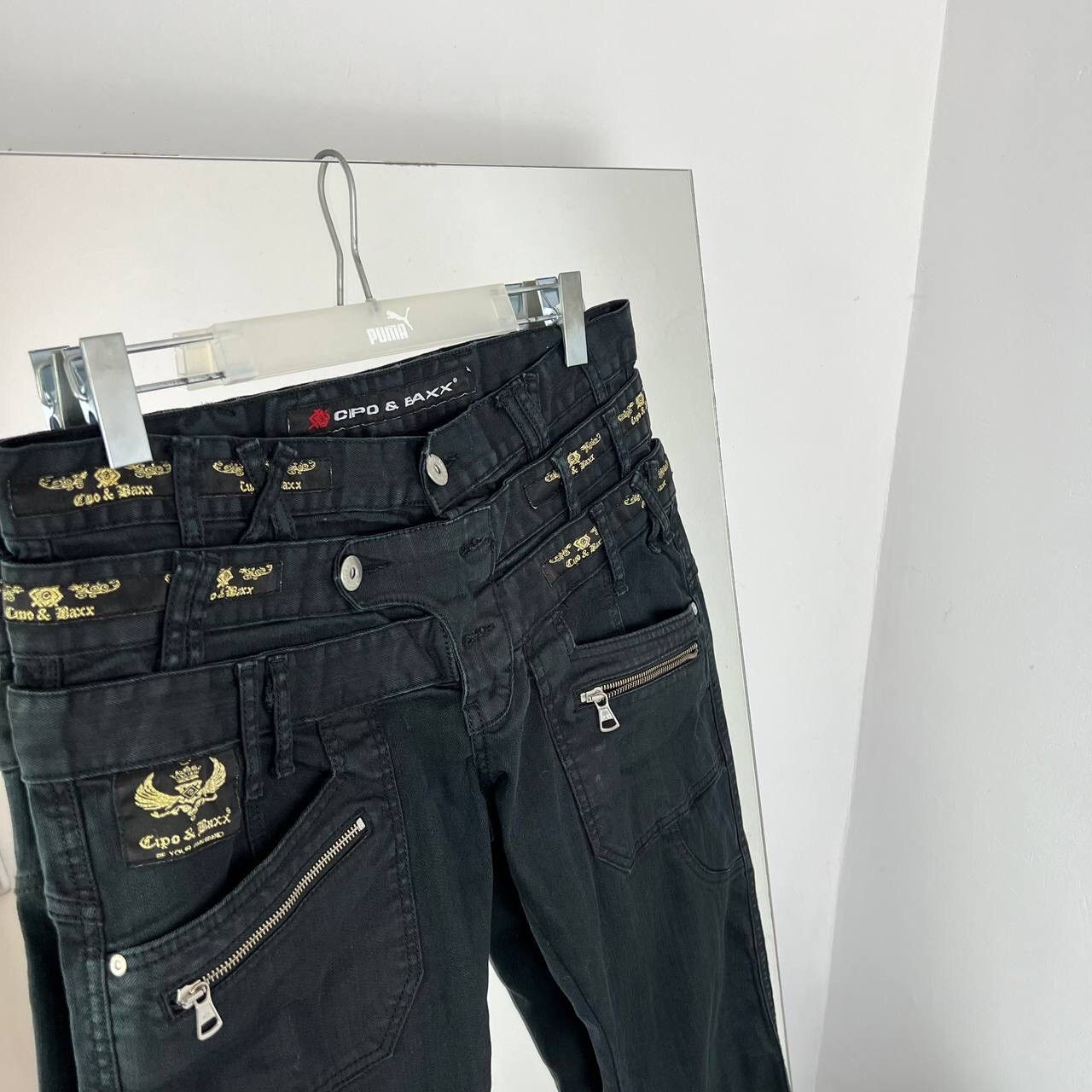 Japanese Brand Rare Pants Cipo Baxx Black Jeans Baggy Slim Rap Distressed Size US 33 - 3 Thumbnail