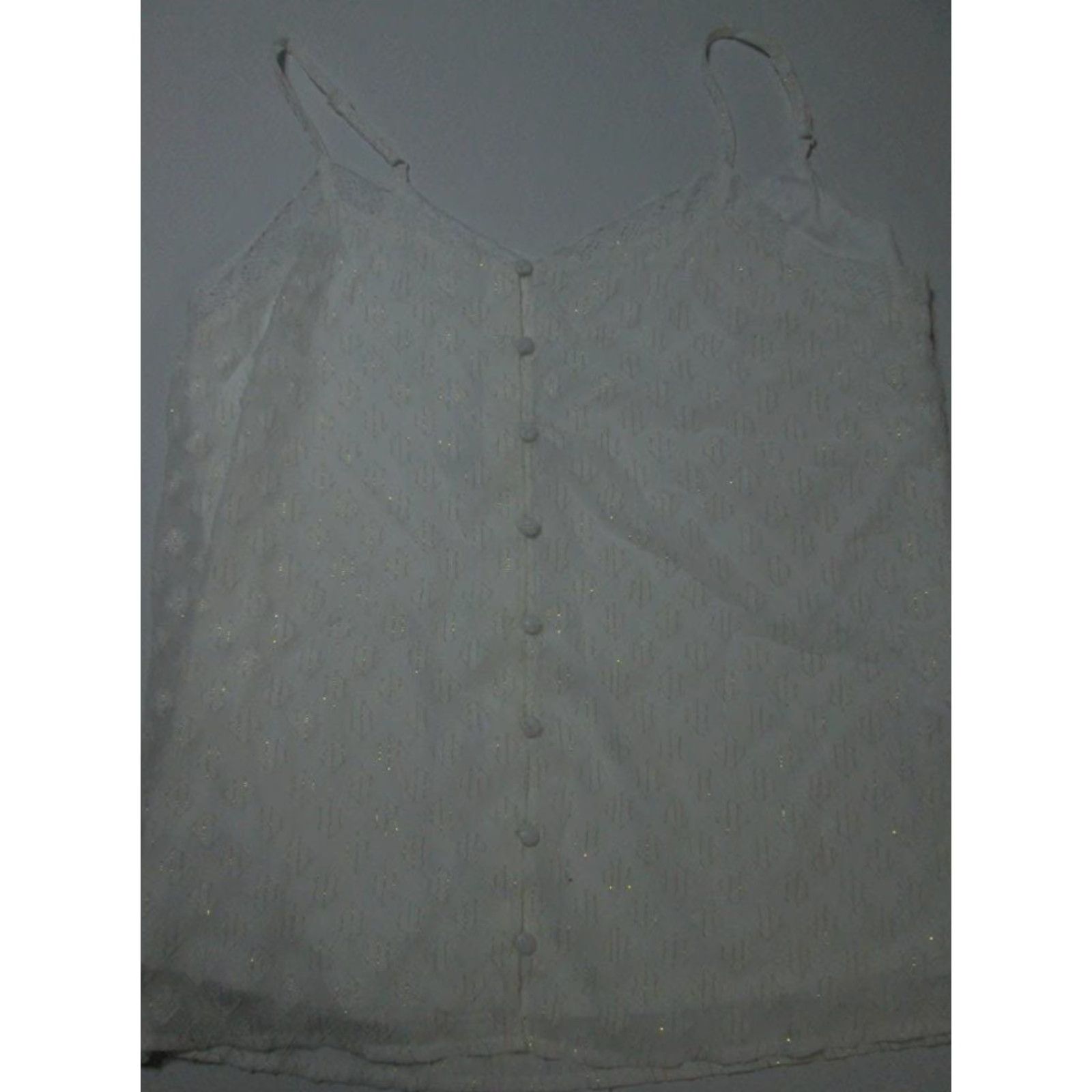 Vintage Maurices Womens Size S Cami Tank White Glitter Adjustable Strap Button Front Front Button Casual Geometric Pattern NWT Size S / US 4 / IT 40 - 2 Thumbnail