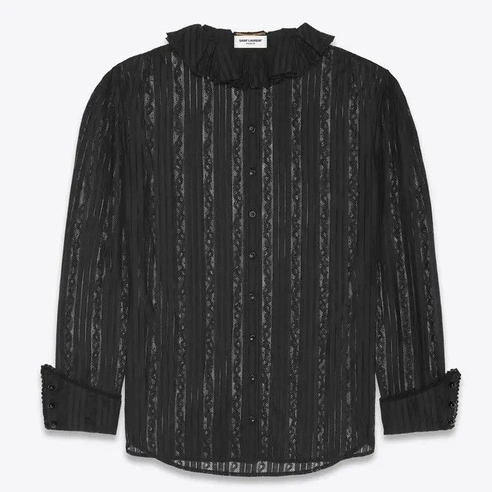 Saint Laurent Paris o1bcso1str0625 Buttoned Shirt In Lace in Black Size US XL / EU 56 / 4 - 1 Thumbnail