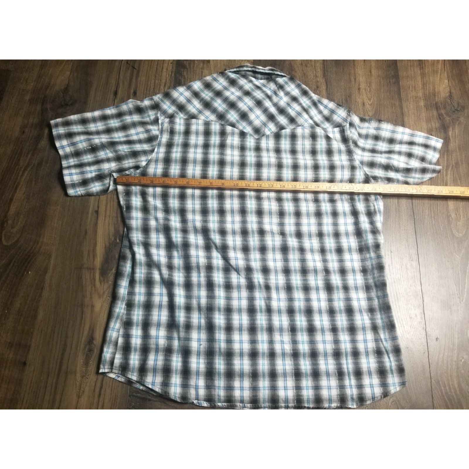 Wrangler VINTAGE Wrangler Shirt Western Plaid Blue L Snaps Cowboy Mens Regular Short Sleeve Collared Snap Pearl Track Size US L / EU 52-54 / 3 - 2 Thumbnail