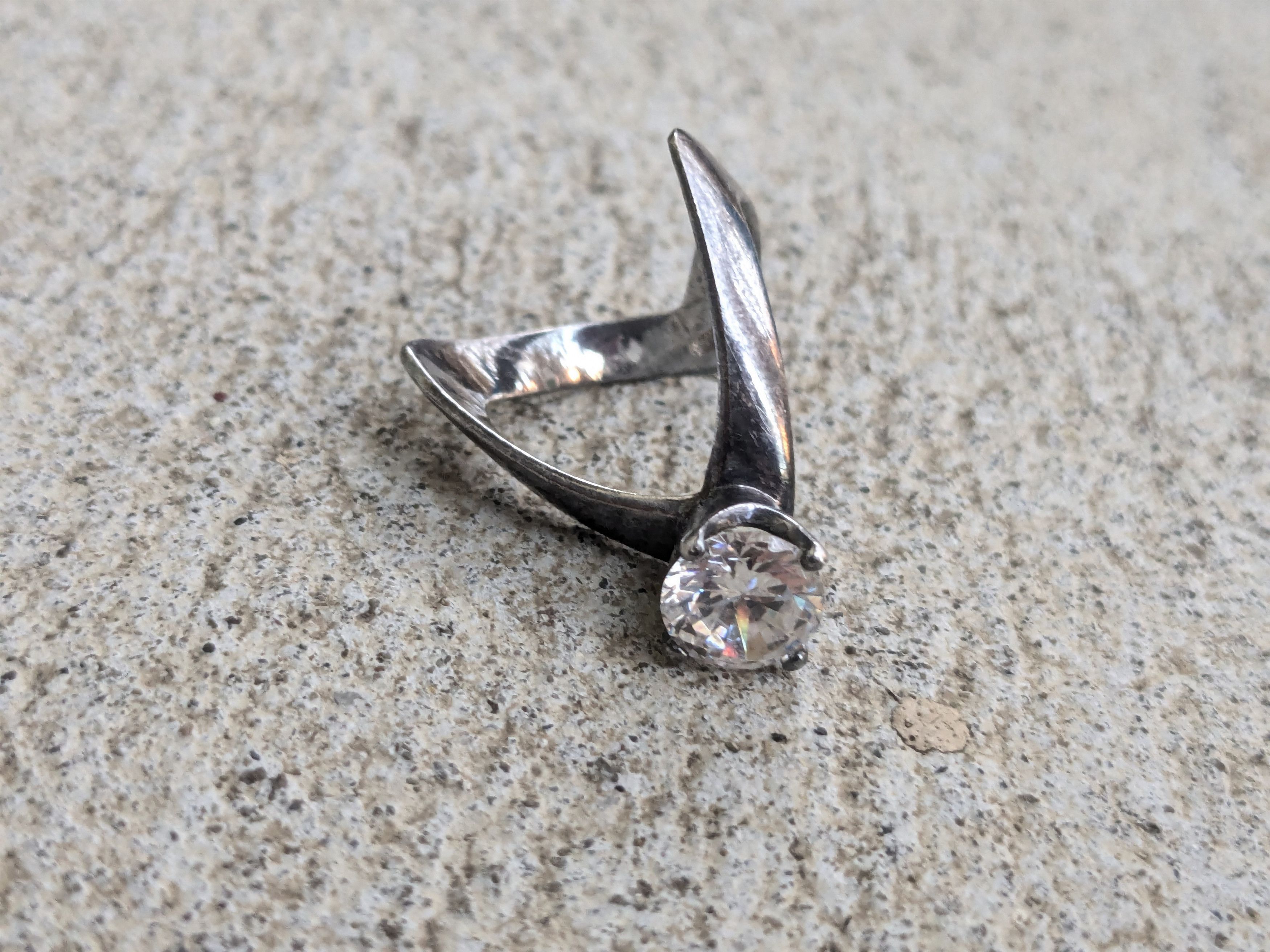 Other Vintage Sterling Silver Ring CZ Clear 7 Modern Abstract Size ONE SIZE - 5 Thumbnail