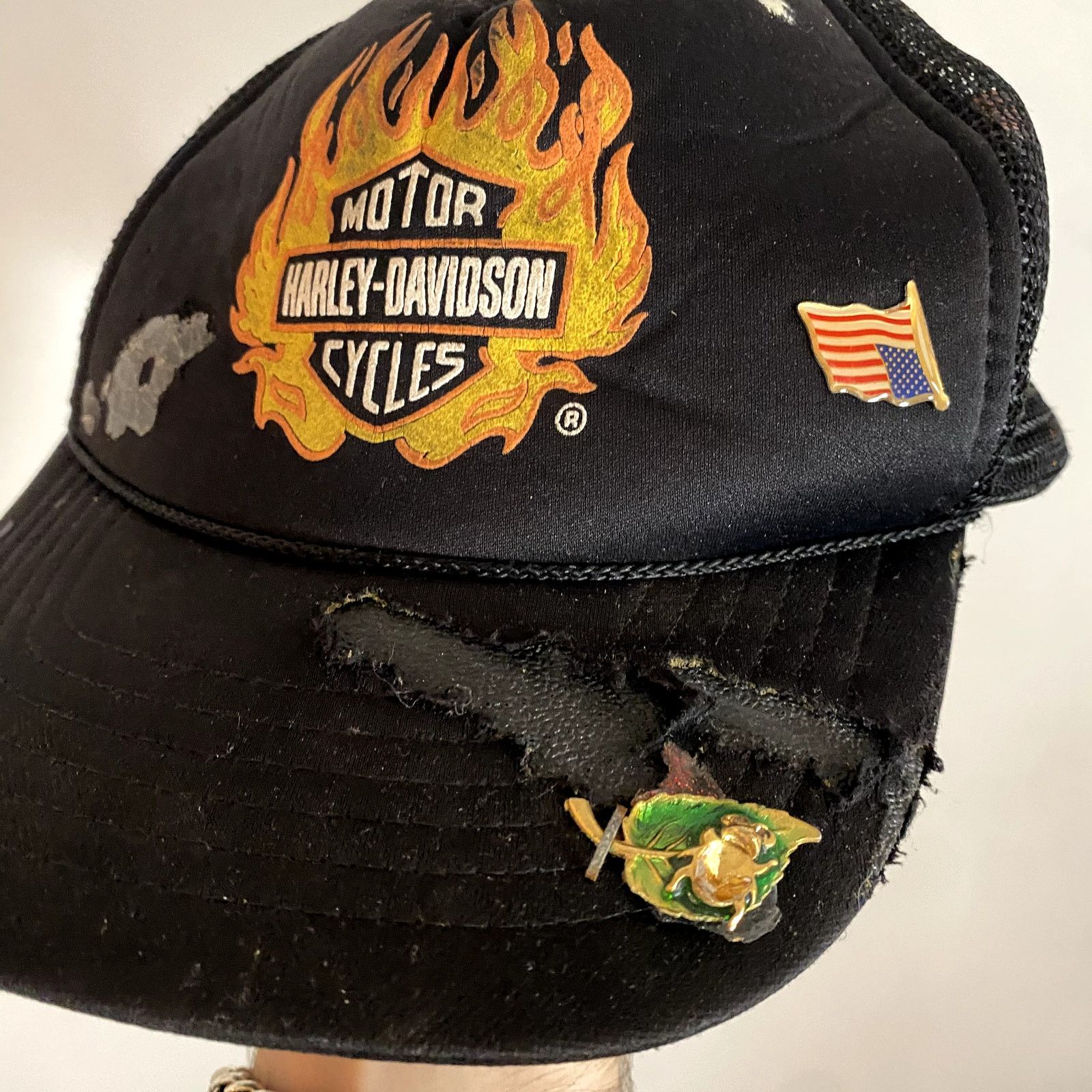 Harley Davidson × Vintage Vintage Harley Davidson Flame Logo Trucker Snapback Hat Size ONE SIZE - 2 Thumbnail