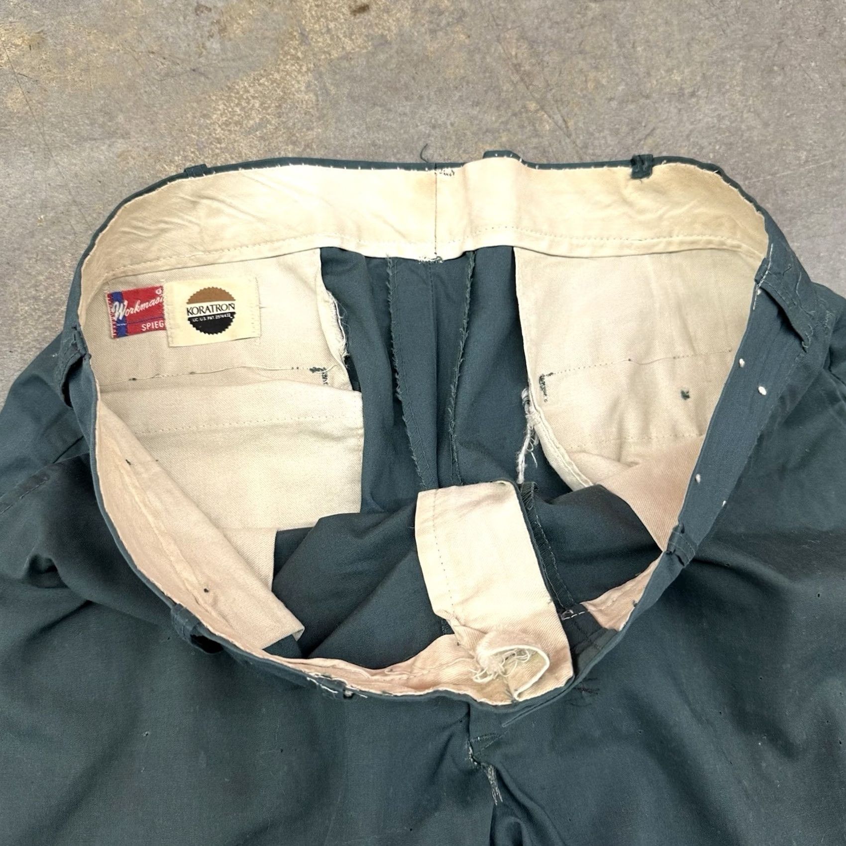 Vintage VTG 50-60s Workmaster Mens Distressed Work Slacks Pants Green Koratron 34 x 30 Pants Mens Green 50s 60s Vintage Slacks Size US 34 / EU 50 - 6 Thumbnail