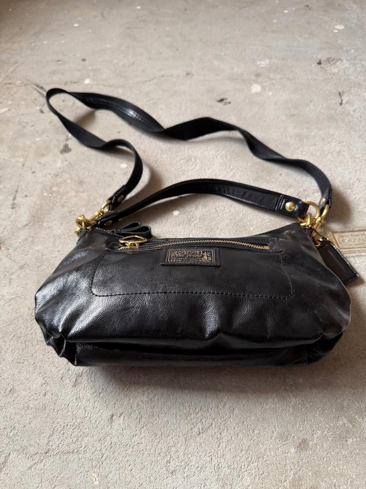 Coach Coach 2Way Poppy Daisy Leather Shoulder Bag Black Size ONE SIZE - 9 Thumbnail