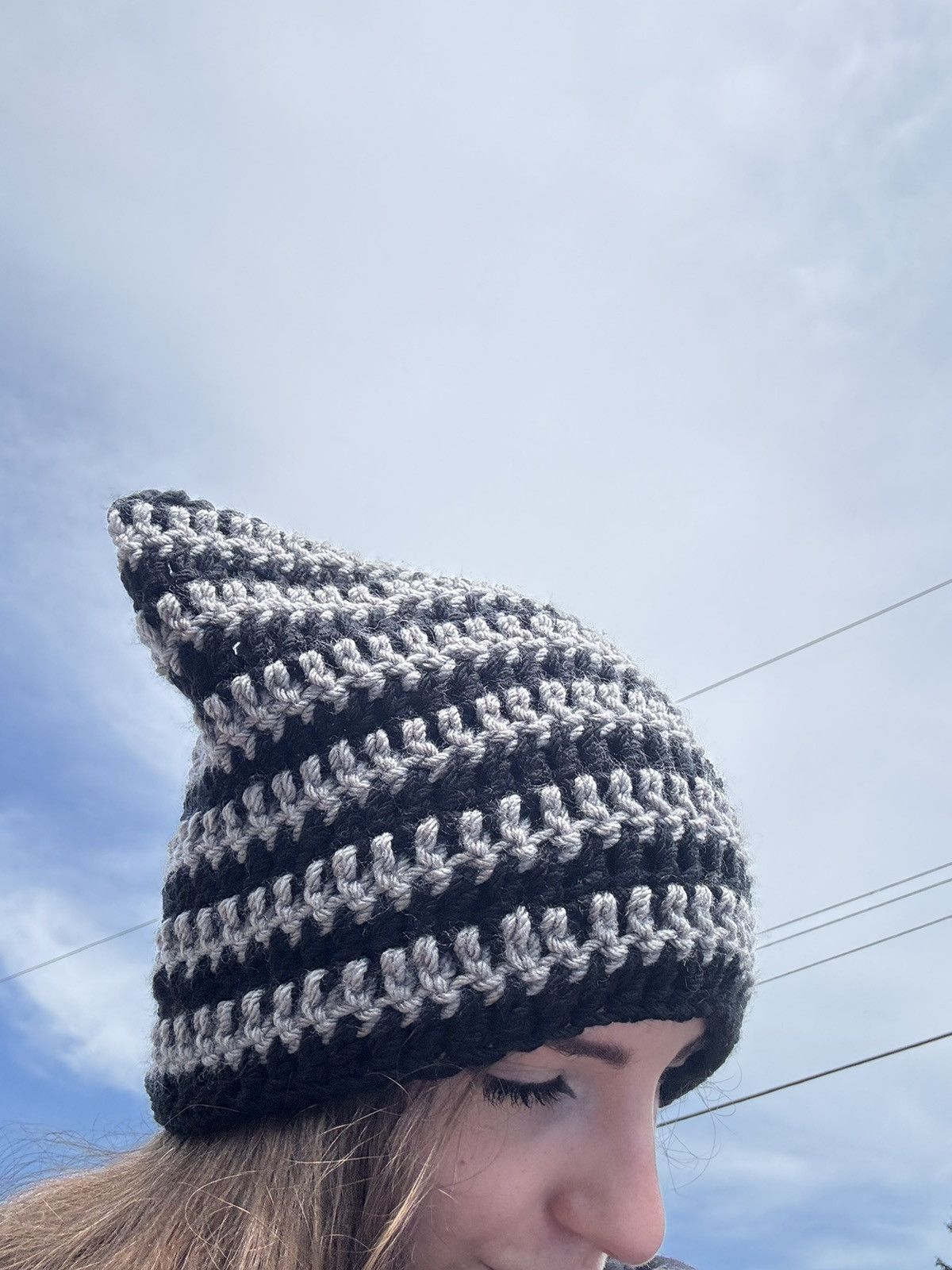 Handmade Crochet Cat Beanie - Black & Gray Size ONE SIZE - 9 Thumbnail