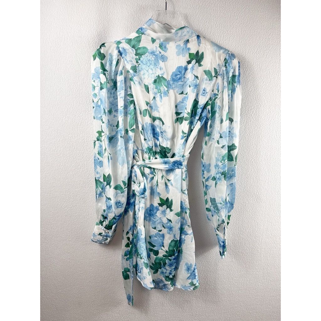 Designer NWT Line & Dot Floral Wrap Dress XS Blue White Size XS / US 0-2 / IT 36-38 - 3 Thumbnail