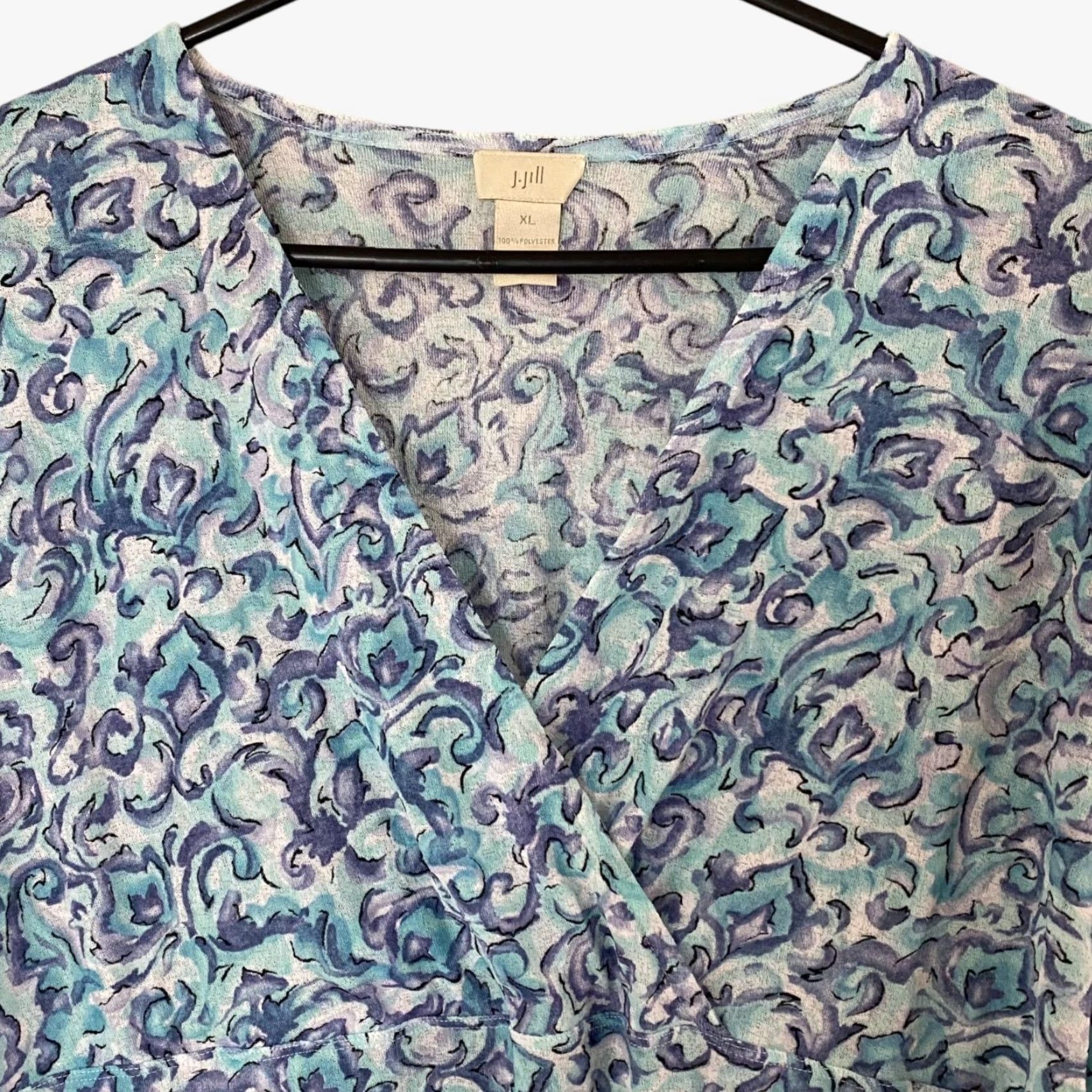 J. Jill J.Jill Blouse Women's XL V-Neck Ruffled Blue Watercolor Abstract Print Shirt Size XL / US 12-14 / IT 48-50 - 5 Thumbnail