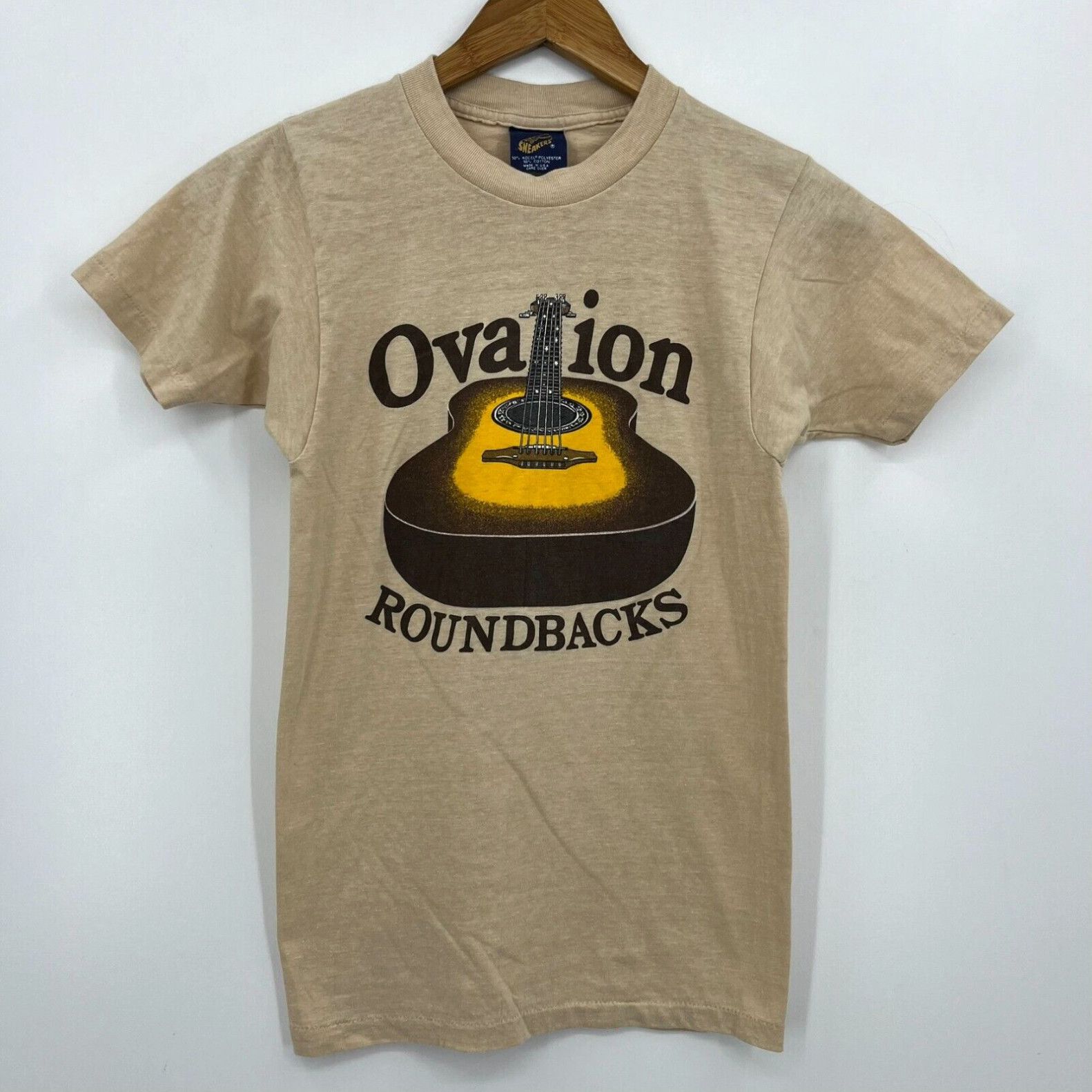 image of Sneakers T-Shirt Adult S Brown Ovation Roundbacks Guitars Vintage Single Stitch in White (Size Smal