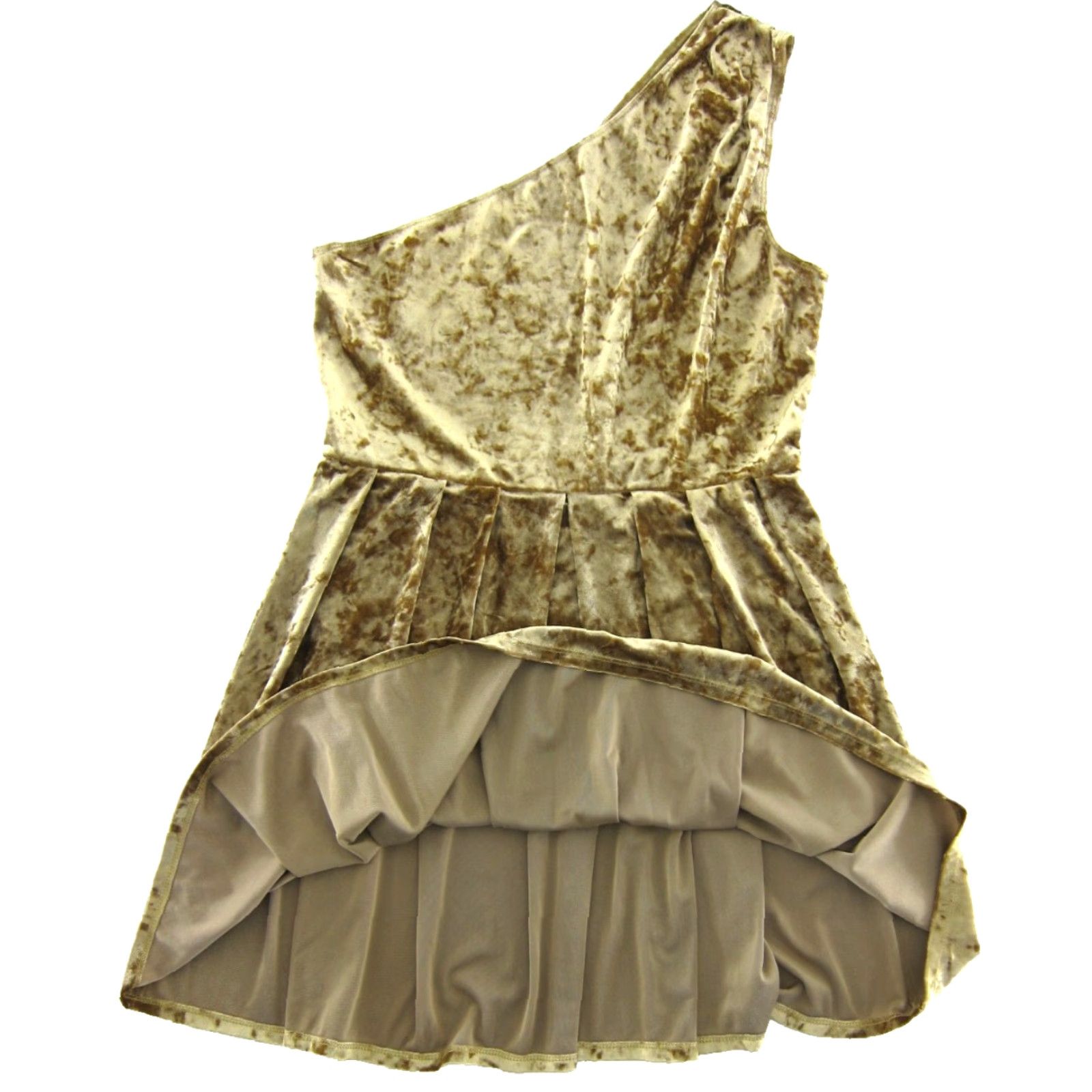 BCBGeneration BCBGeneration Gold Velvet Stretch Pleated One Shoulder Sheath Dress Large Dress BCBGeneration Womens Size L / US 10 / IT 46 - 4 Thumbnail