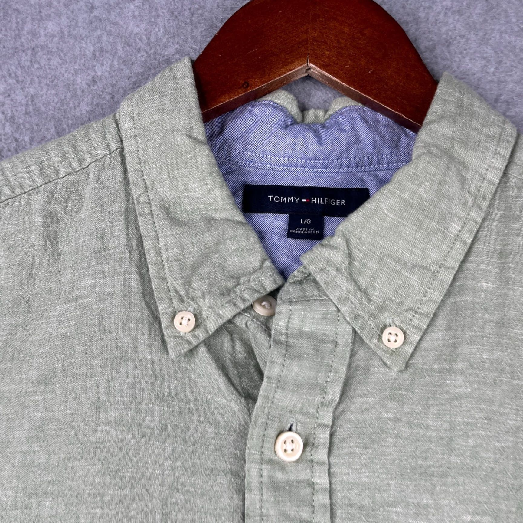 Tommy Hilfiger Tommy Hilfiger Shirt Green Heather Linen Blend Short Sleeve Button-Up Mens Large Size US L / EU 52-54 / 3 - 3 Thumbnail
