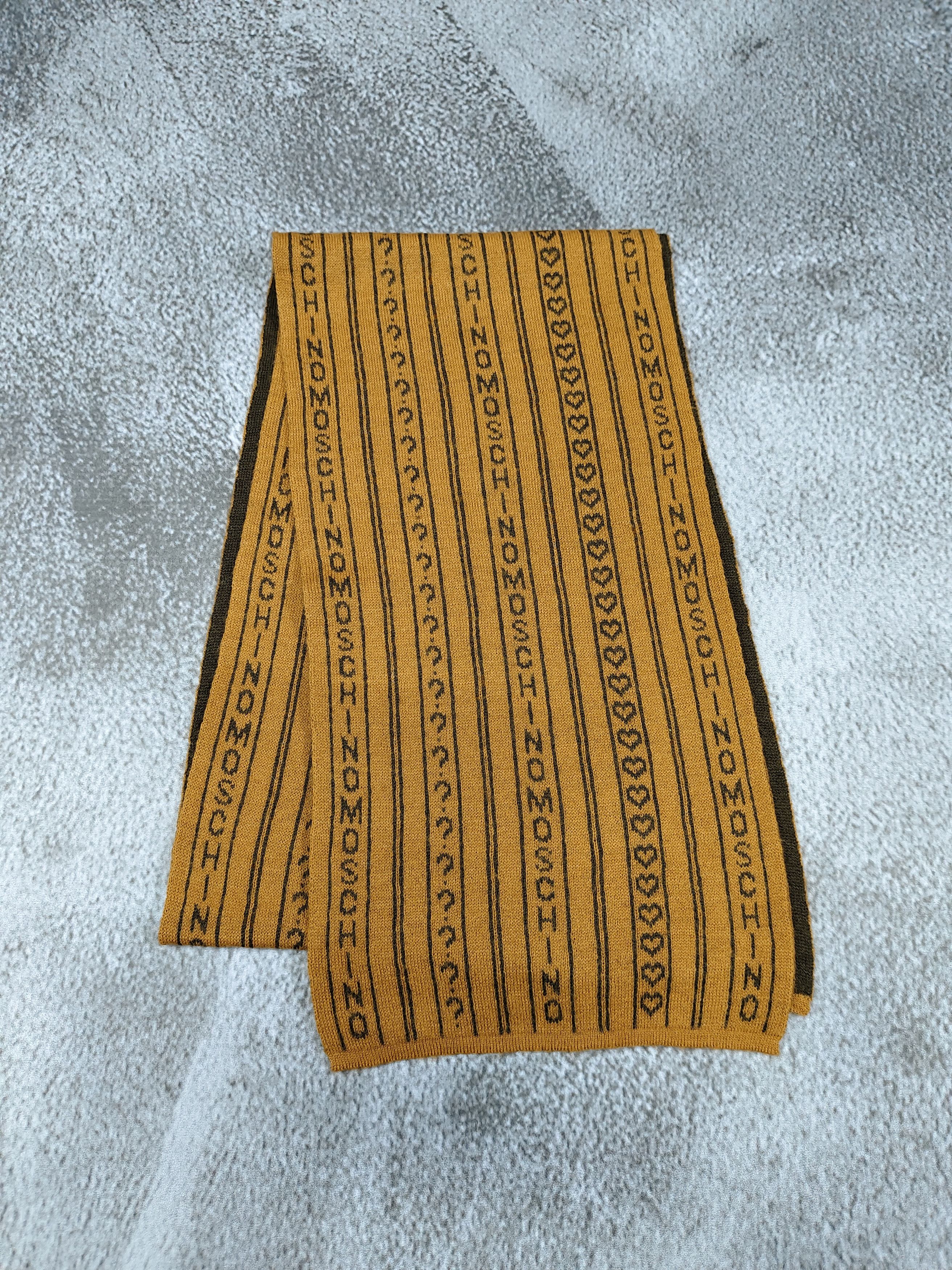 Moschino 2000s Moschino- Typography Logo Pattern Mustard Knit Scarf Size ONE SIZE - 2 Thumbnail