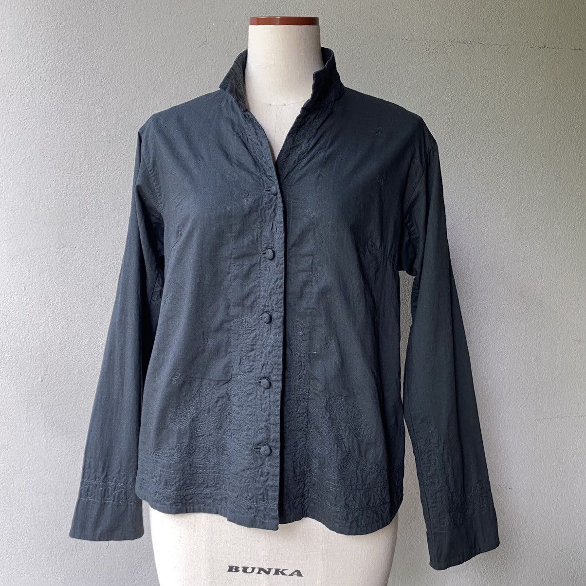 Issey Miyake Haath Dark Teal Embroidered Mandarin Shirt Size XS / US 0-2 / IT 36-38 - 18 Thumbnail