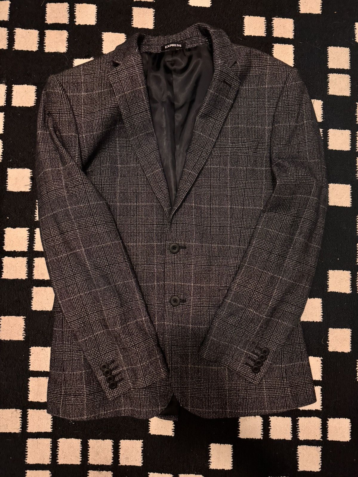 Express Express Slim-Fit Glen Plaid Blazer – Charcoal/Black 38R Size 34R - 1 Thumbnail