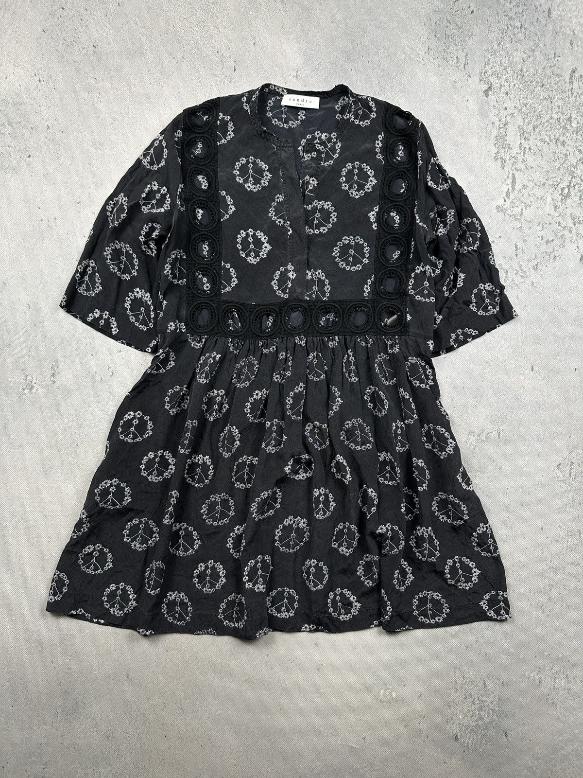 Sandro Sandro Paris Archive Silk Daisy Peace Print Boho Mini Dress Size S / US 4 / IT 40 - 1 Thumbnail