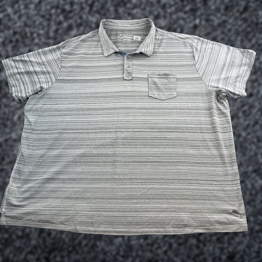 Tommy Bahama Tommy Bahama Polo Shirt Mens 4XLB Gray Island Zone Stripe Performance Casual Shirt Shirts Mens 4XLB Gray Island Zone Stripe Polo Size US XXL / EU 58 / 5 - 1 Thumbnail