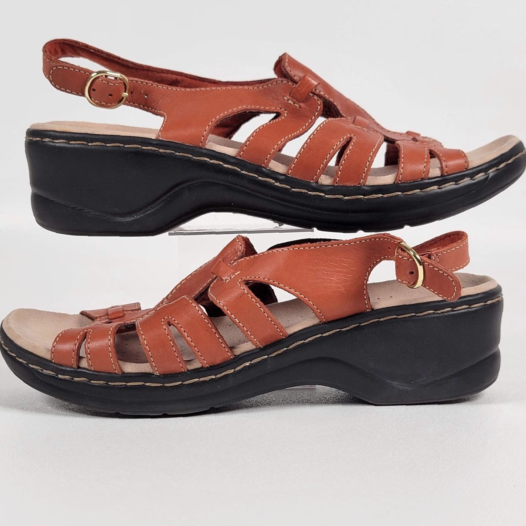 Clarks Clarks Womens Sandal Orange Leather Platform Comfort Wedge Strappy Leather Outsole Rubber M Size US 9 / IT 39 - 5 Thumbnail