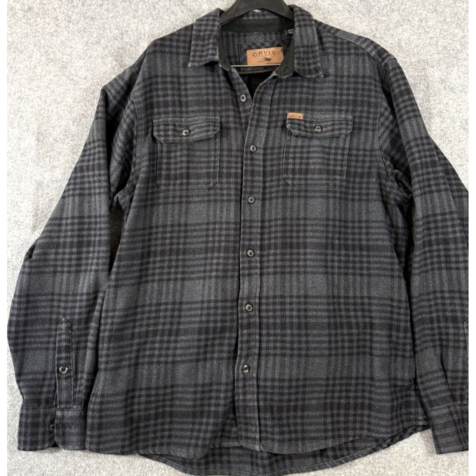 Orvis Orvis Shirt Jacket Mens XL Gray Flannel Plaid Button Up Long Sleeve Flap Pocket Outdoor Size US XL / EU 56 / 4 - 2 Thumbnail