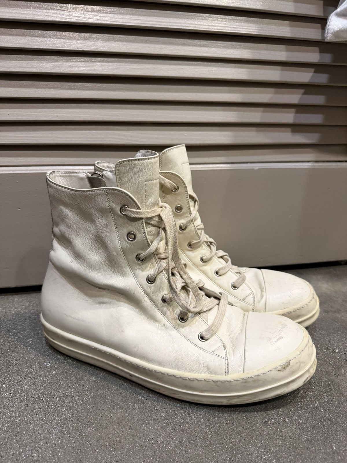 Rick Owens SS18 Milk Leather Ramone Hightop Sneakers 45.5 Size US 13 / EU 46 - 1 Thumbnail
