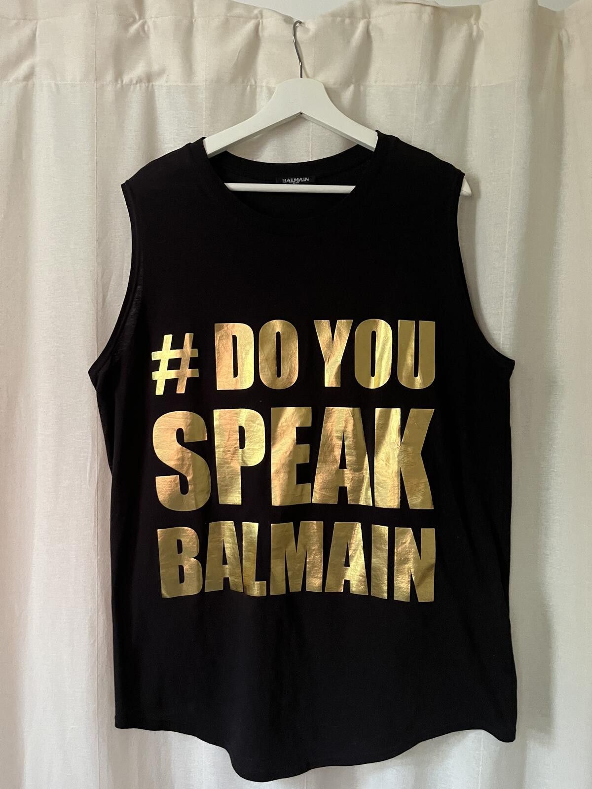 Balmain BALMAIN PARIS BLACK AND GOLD #DO YOU SPEAK BALMAIN TANK TOP Size US L / EU 52-54 / 3 - 1 Thumbnail