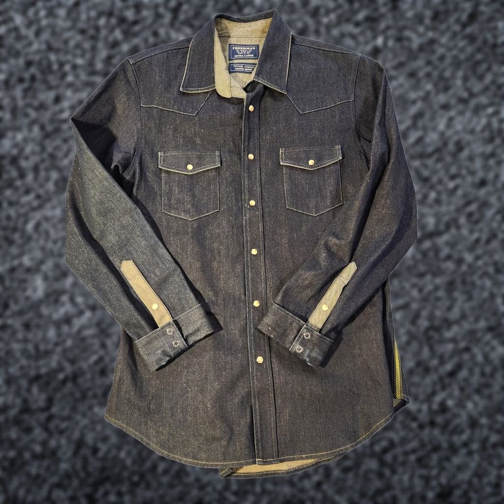 Vintage Freedman Shirt Mens XL Blue Denim Limited Edition Western Jacquard Button-Up Size US XL / EU 56 / 4 - 1 Thumbnail