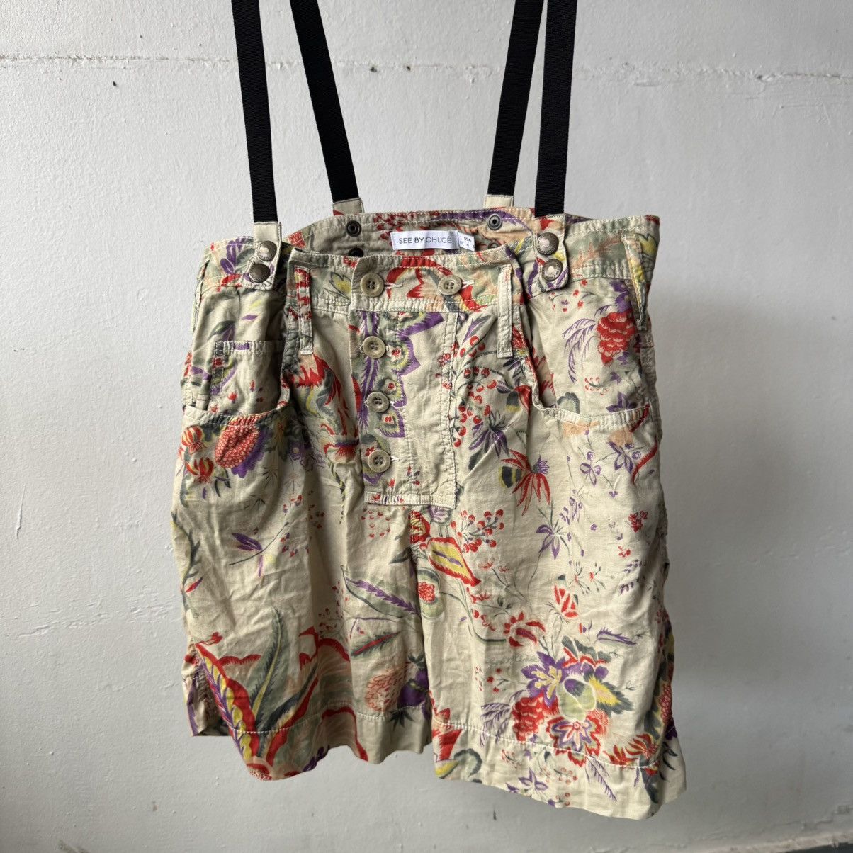 Other See by Chloé Floral Hawaii Pattern Shorts Suspenders Size 28" / US 6 / IT 42 - 2 Thumbnail